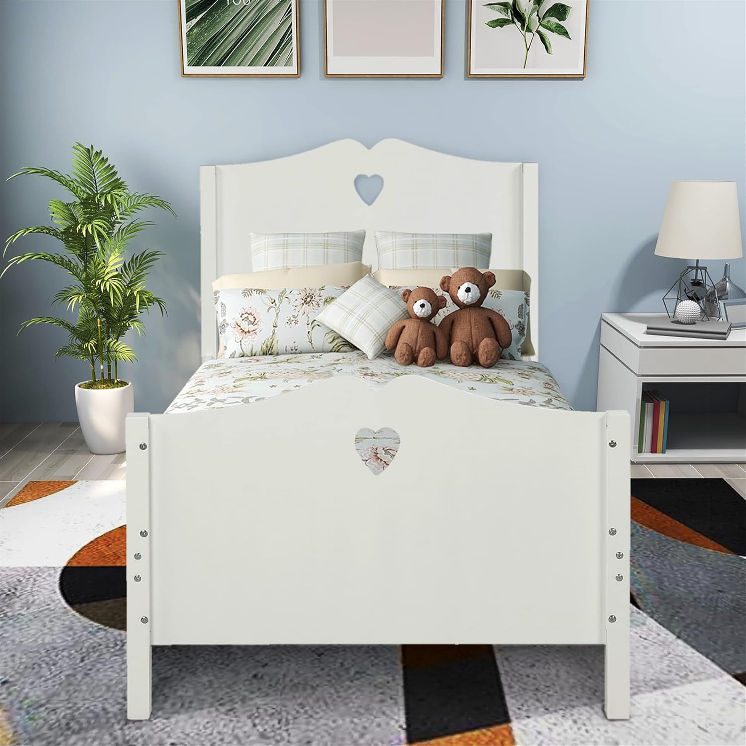 Harper & Bright Designs Base de cama individual con cabecero y estribo, cama de madera tamaño individual con soporte de listones de madera (nuevo,