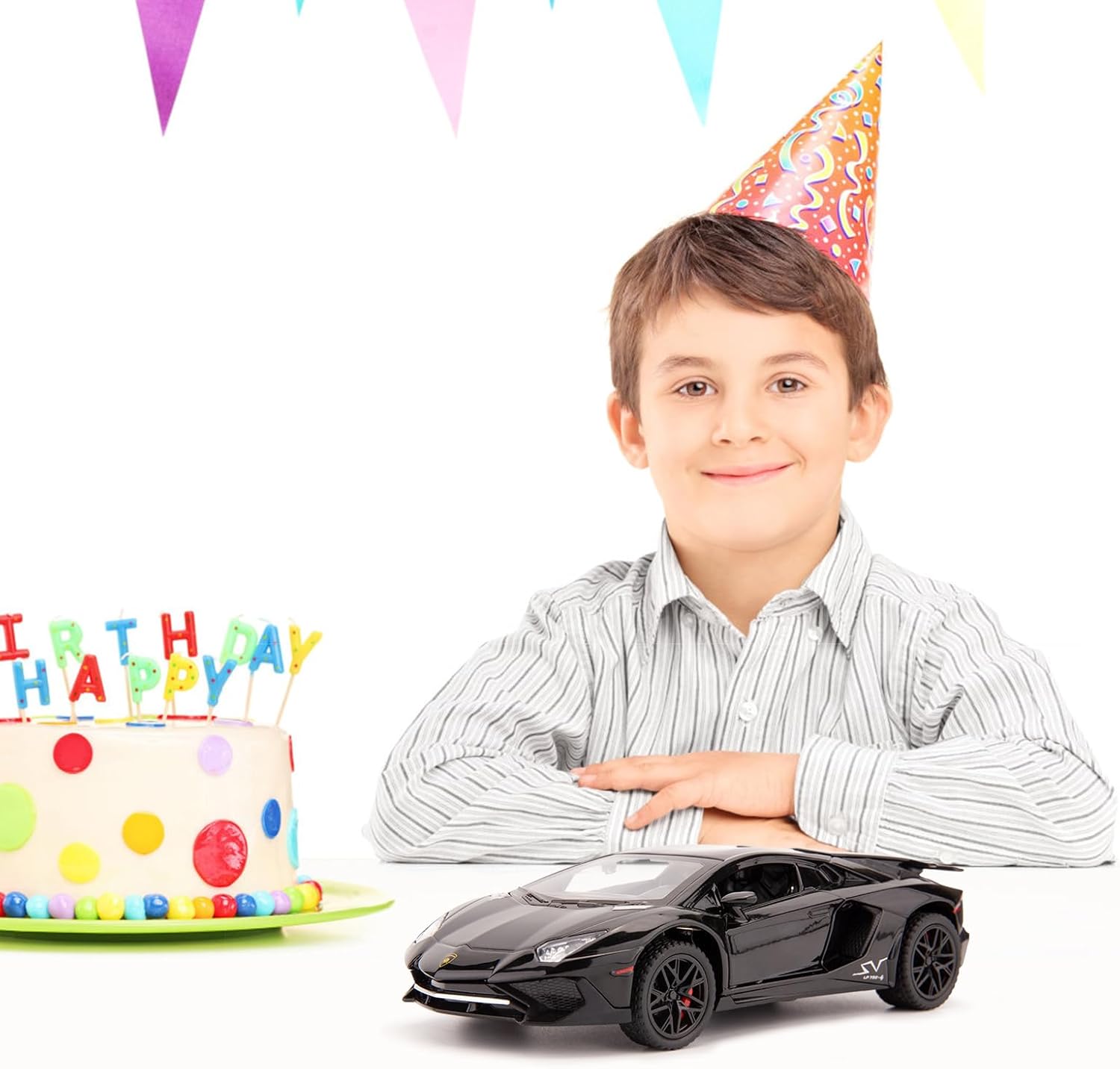 BDTCTK 132 Lambo LP750 Modelo Pull Back Car Coche de juguete con sonido y luz para niños y niñas, cuerpo de metal, puerta abierta, negro