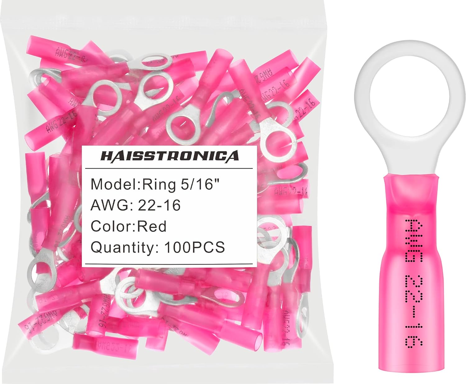 haisstronica 100 conectores de anillo termorretráctil de grado marino rojo de 516 pulgadas, conectores de terminales de anillo de cobre rojo