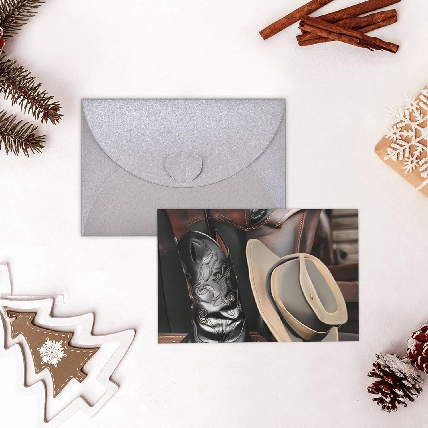 Cowboy Black Hat Western Boots – Tarjeta de felicitación de vacaciones, tarjeta de aliento para seres queridos o seres queridos, interior en blanco