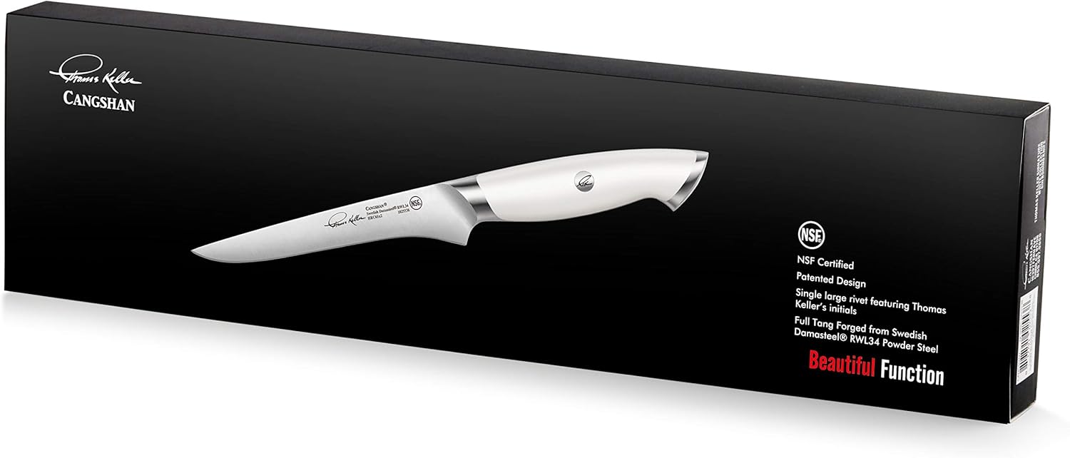 Cangshan Thomas Keller Signature Collection – Cuchillo de deshuesar de acero forjado en polvo sueco, 6 pulgadas, color blanco