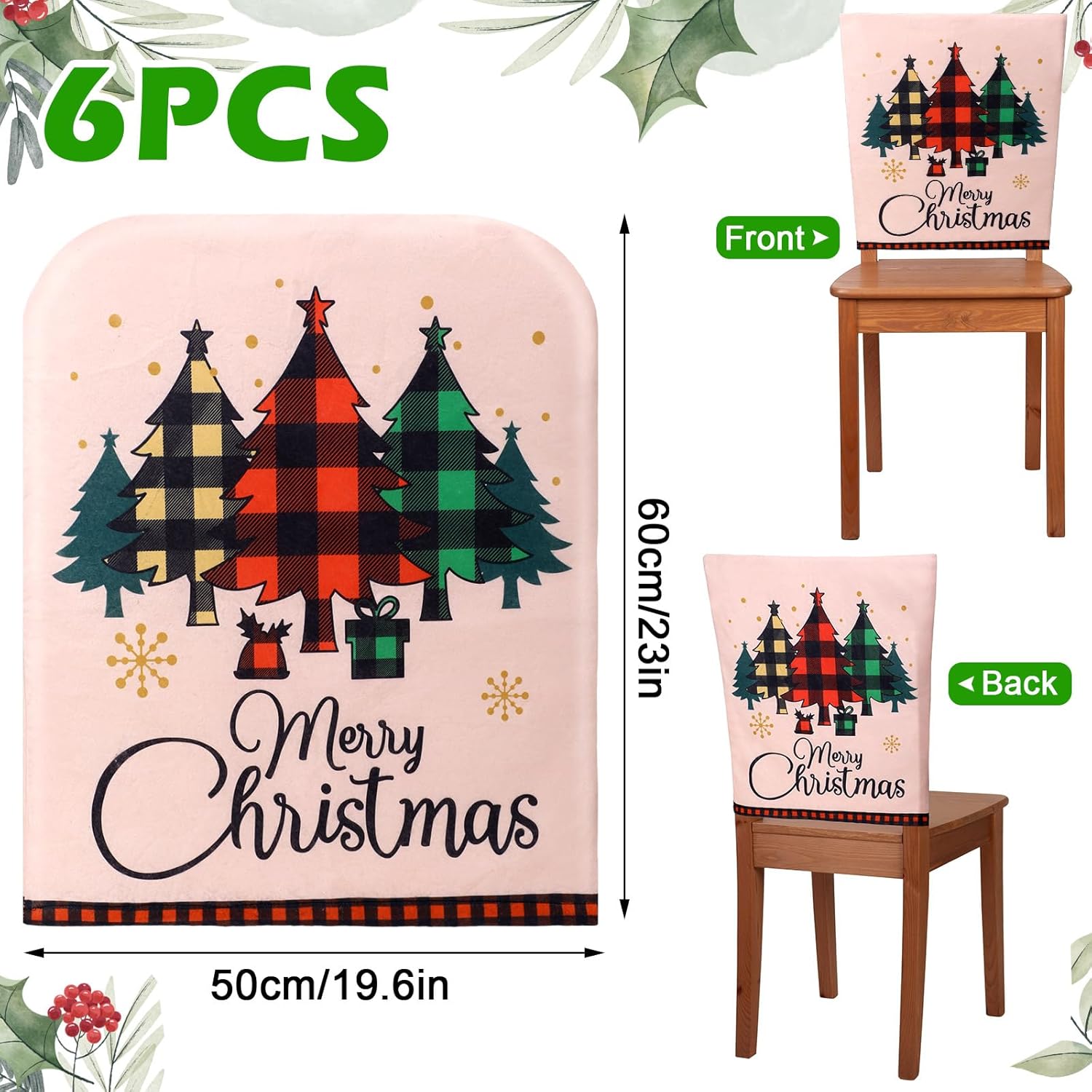 Ganeen 6 fundas para sillas de Navidad, sombrero de Papá Noel, zapatos de elfo, de fieltro a cuadros, fundas para sillas de comedor de Feliz