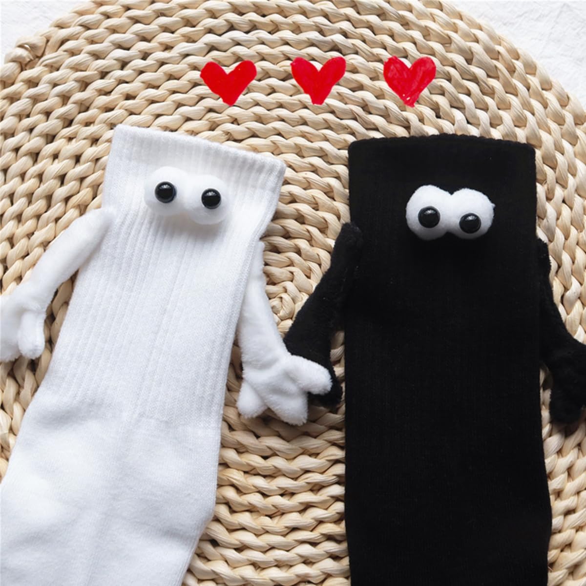 2 calcetines magnéticos de mano, calcetines de muñeca 3D, calcetines divertidos para parejas tomados de la mano, bonitos calcetines divertidos