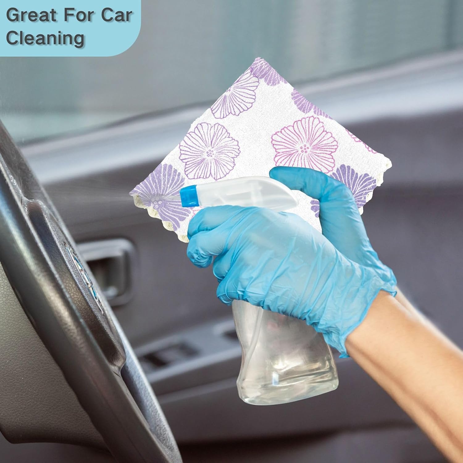 Purple Pink Flowers Doodle Cotton Decorative Dish Clothes for Washing Dishes Fast Drying 6 Pack Microfiber Drying Towel Kitchen for