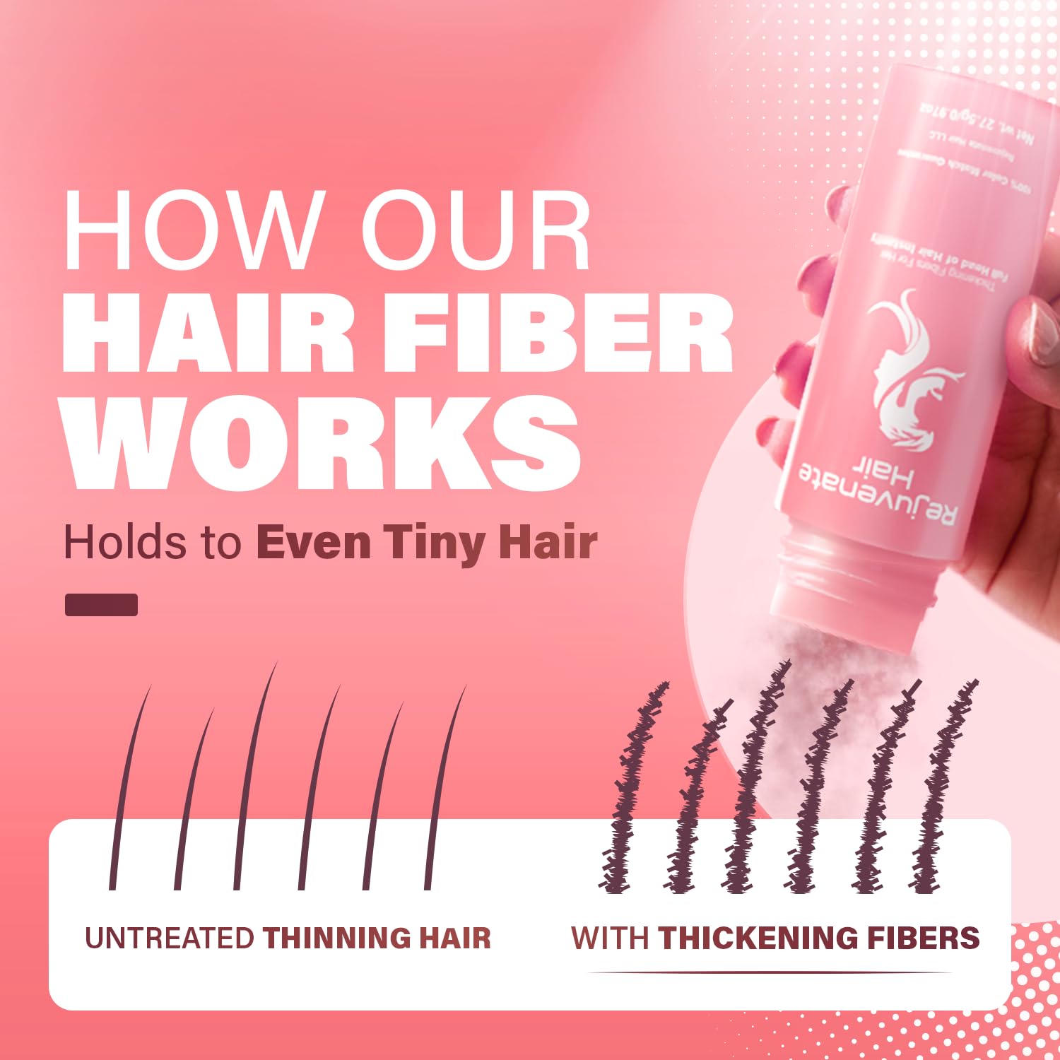 REJUVENATE Hair Fibras para adelgazar el cabello (marrón claro), polvo de cabello indetectable para mujeres y fibras 100% naturales para construir