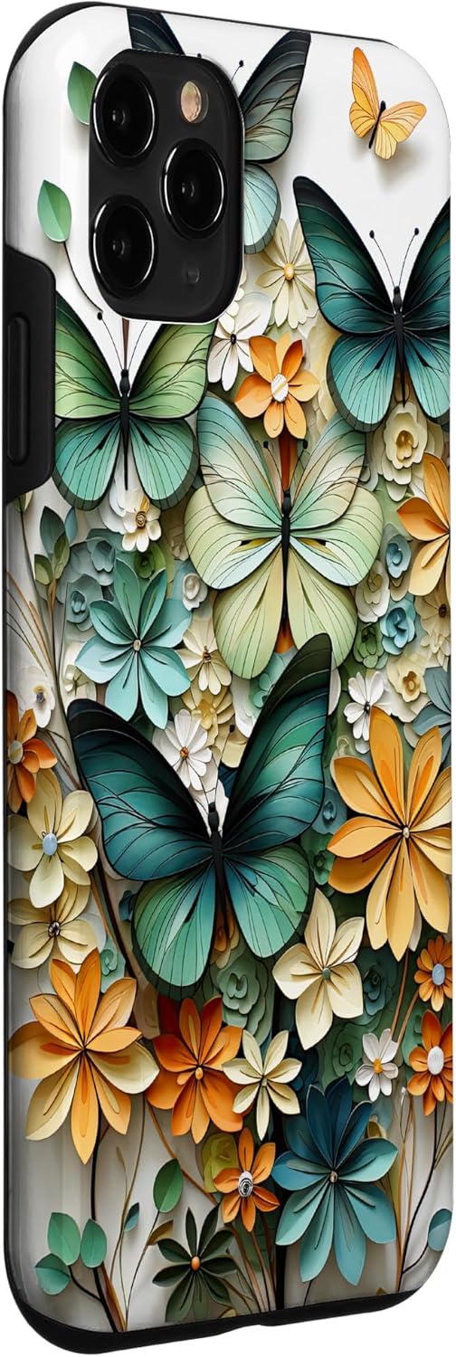 Funda para iPhone 11 Pro mariposa estética mariposas verdes naturaleza acuarela