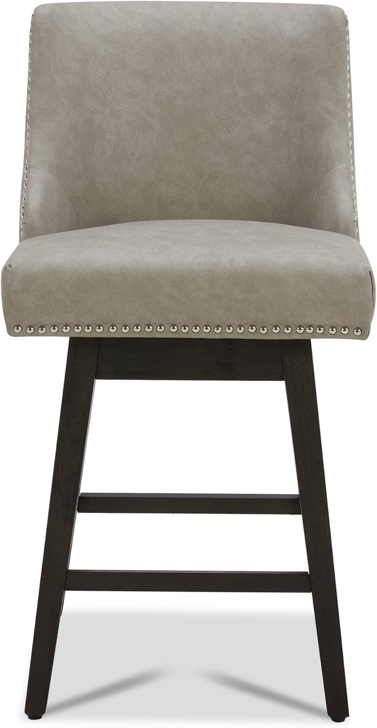 CHITA Taburete de bar giratorio de altura de mostrador, taburete de bar tapizado de 26 pulgadas de altura del asiento, piel sintética en gris piedra