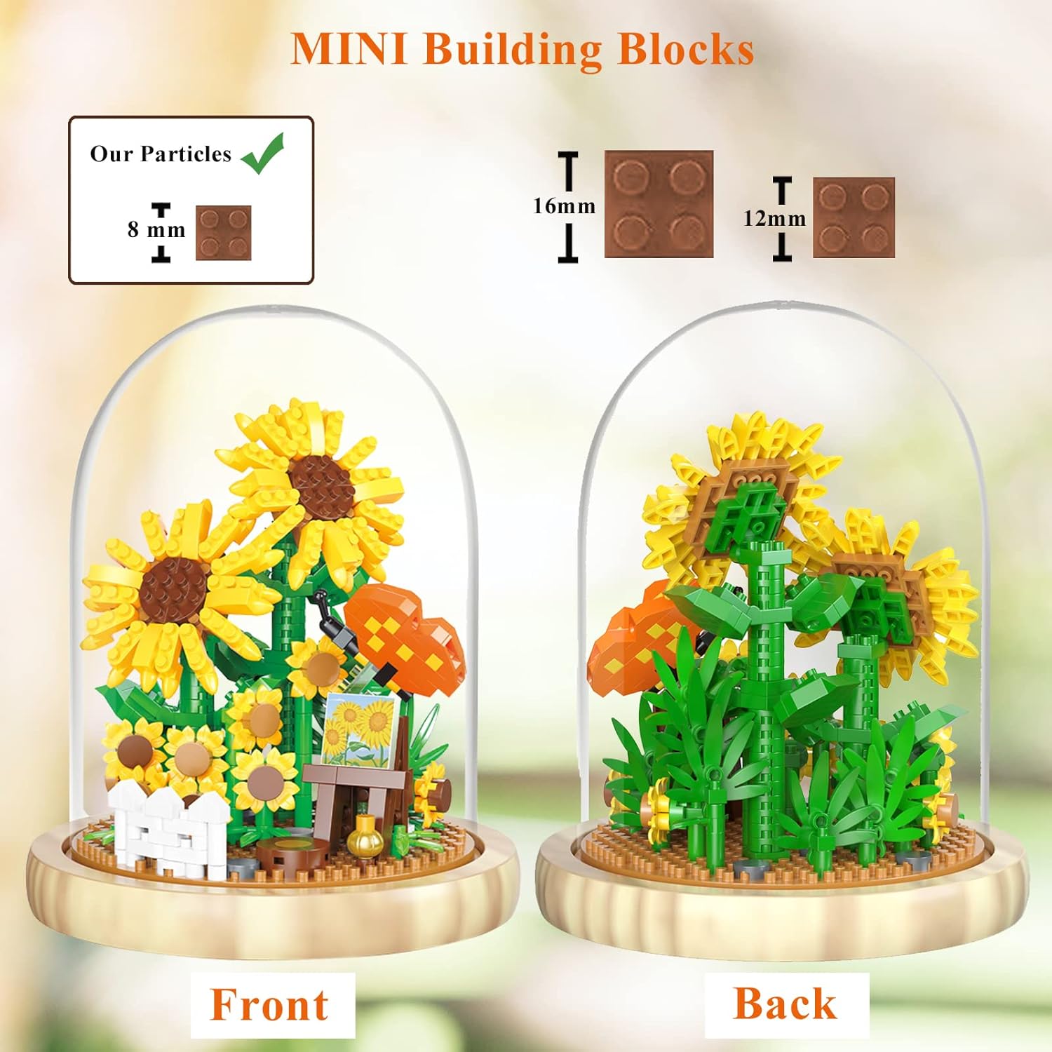 OLTLYUNH Juego de bloques de construcción de ramo de flores, mini ladrillos artificiales, colección botánica de girasol, juego de amigos de árbol