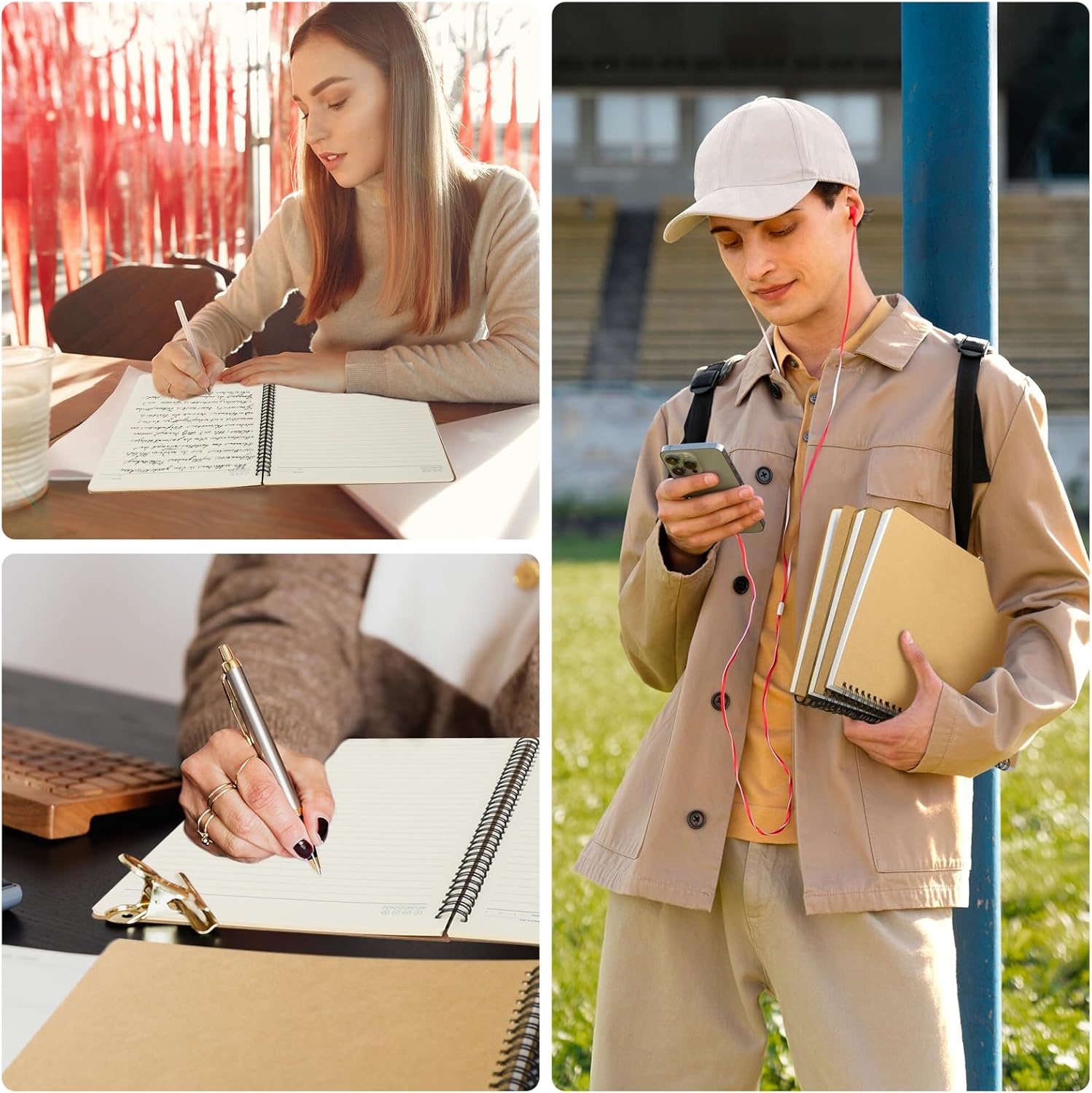 EUSOAR Cuaderno rayado de tapa dura, A4, 3 paquetes de 8.5 x 11 pulgadas, 120 páginas con rayas de papel kraft para escribir viajes, diario,
