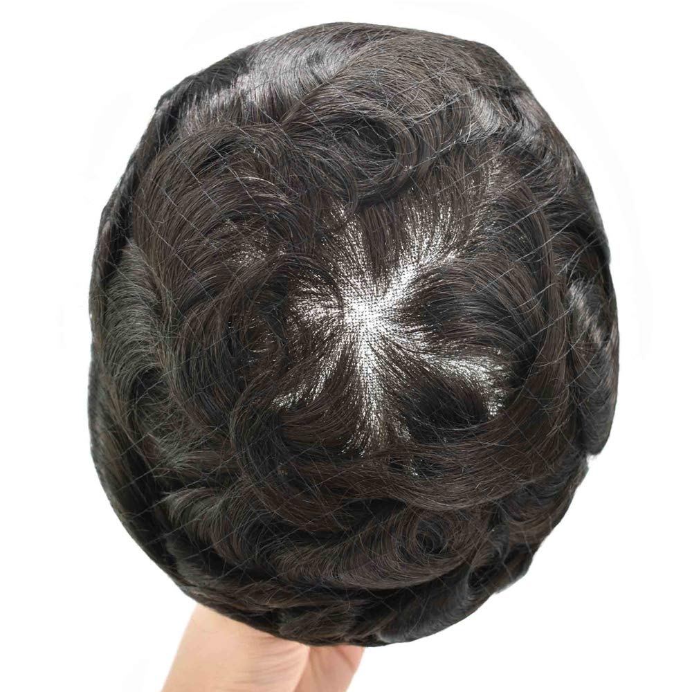 Pieza de cabello humano tipo tupé para hombre, suave encaje suizo para hombres, unidades de repuesto para sistema de cabello invisible, poliuretano