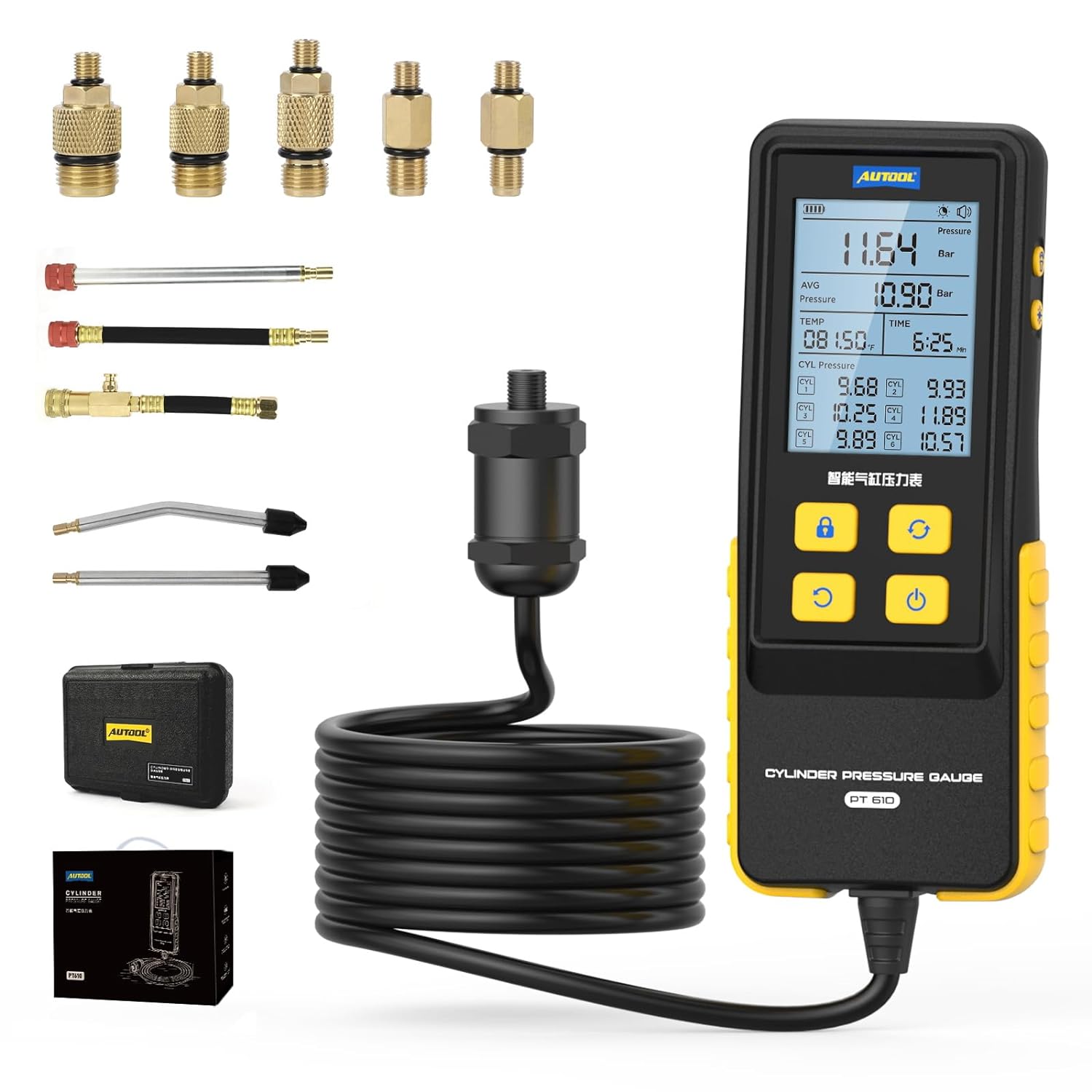 AUTOOL Medidor de compresión digital de 0-426PSI 0  29bar para cilindro de motor de gasolina, kit de herramientas de prueba de compresión con