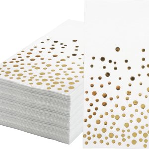 Paquete de 120 servilletas de papel de aluminio dorado con lunares blancos y dorados, toallas de mano desechables metálicas para boda, baby shower, Paquete de 120 servilletas de papel de aluminio dorado con lunares blancos y dorados, toallas de mano desechables metálicas para boda, baby shower,