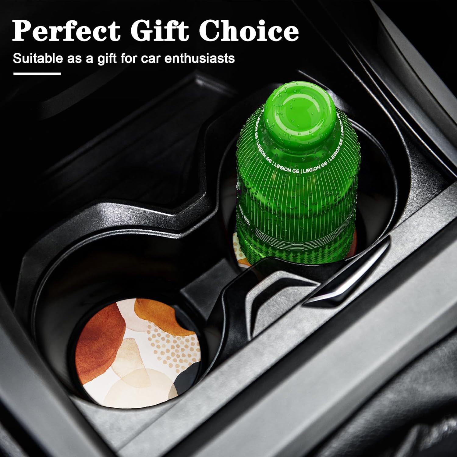 Posavasos de automóvil para portavasos de automóvil, paquete de 2 posavasos de cerámica absorbente para bebidas, lindos diseños de leopardo para