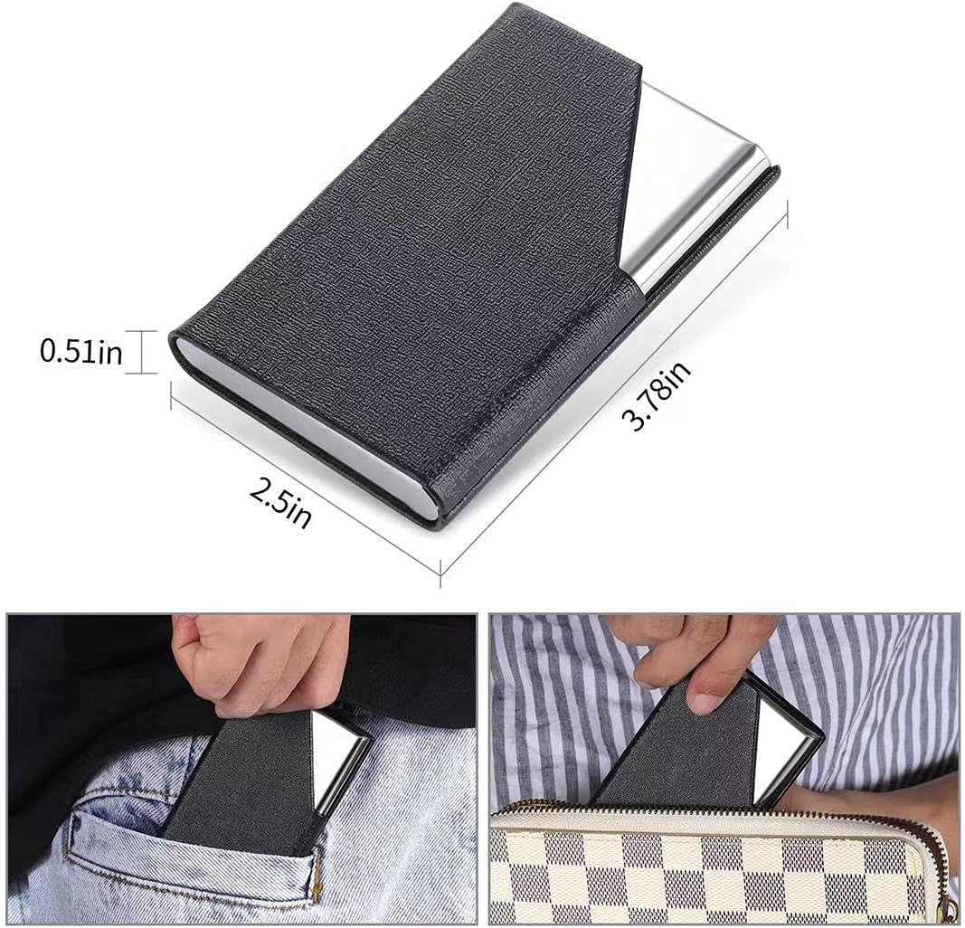 Funda para tarjetas de visita, cuero sintético de lujo y acero inoxidable, funda para tarjetas de presentación para hombres y mujeres, con cierre