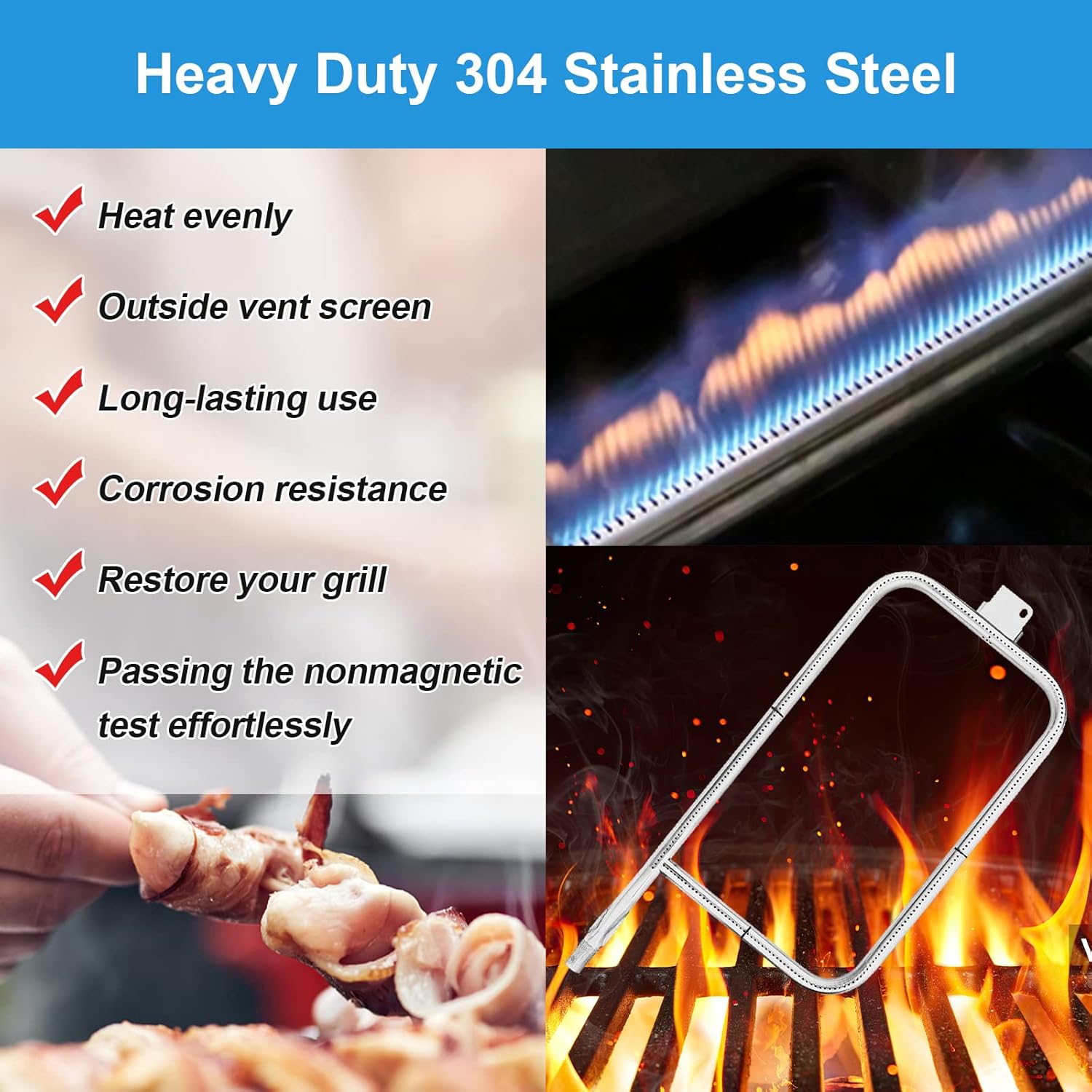 Uniflasy Tubo de quemador 65032 para Weber Q300 Q3000 Q320 Q3200 404341 57060001 586002 parrilla de gas 304 parrilla de acero inoxidable 60036 80385