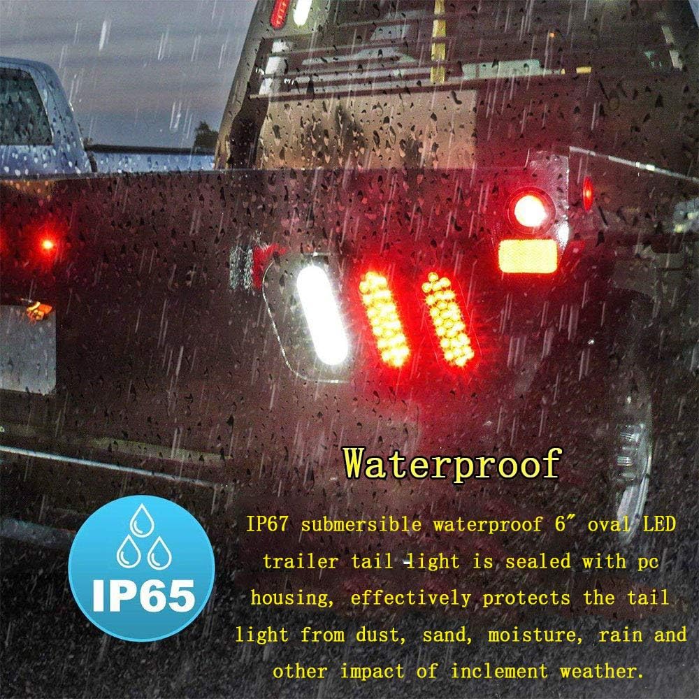 NPAUTO 4 luces LED ovaladas de 6 pulgadas, 24 luces LED blancas de respaldo reverso, impermeable, parada de remolque, luz trasera para caravanas y