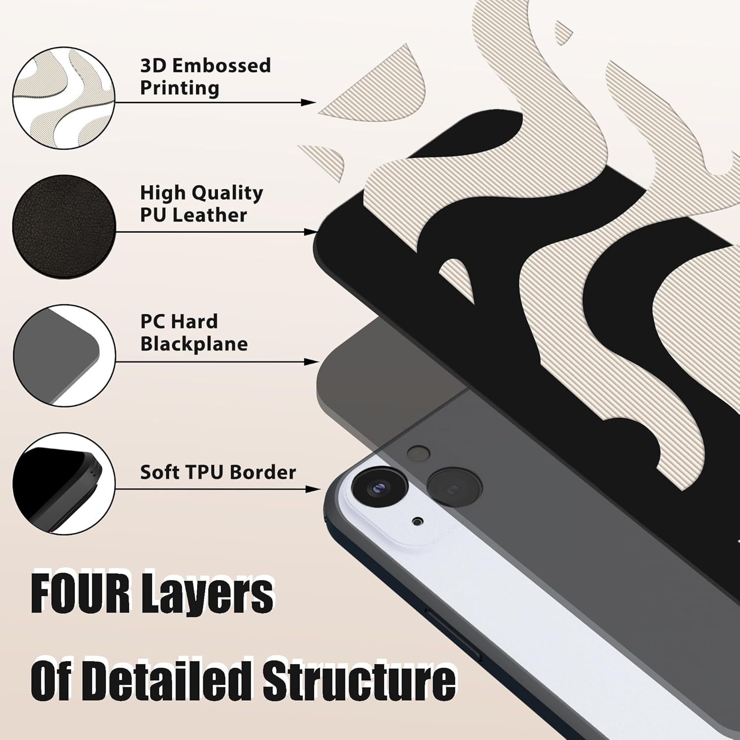 Funda para iPhone 8 Plus con diseño de rayas de cebra simple, diseño retro lindo negro beige ondulado, suave TPU parachoques diseño delgado y a