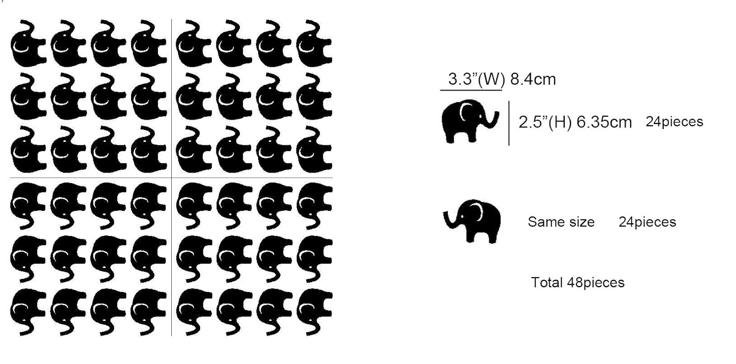 JUEKUI Juego de 48 calcomanías de pared de elefante bebé, elefante del bosque, calcomanías de decoración de pared para dormitorio de niños,