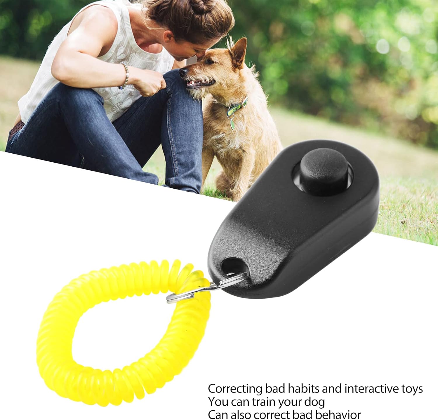 Clicker de entrenamiento para perros, duradero y ligero para entrenamiento de mascotas con anillo para el dedo y correa de muñeca, clicker para