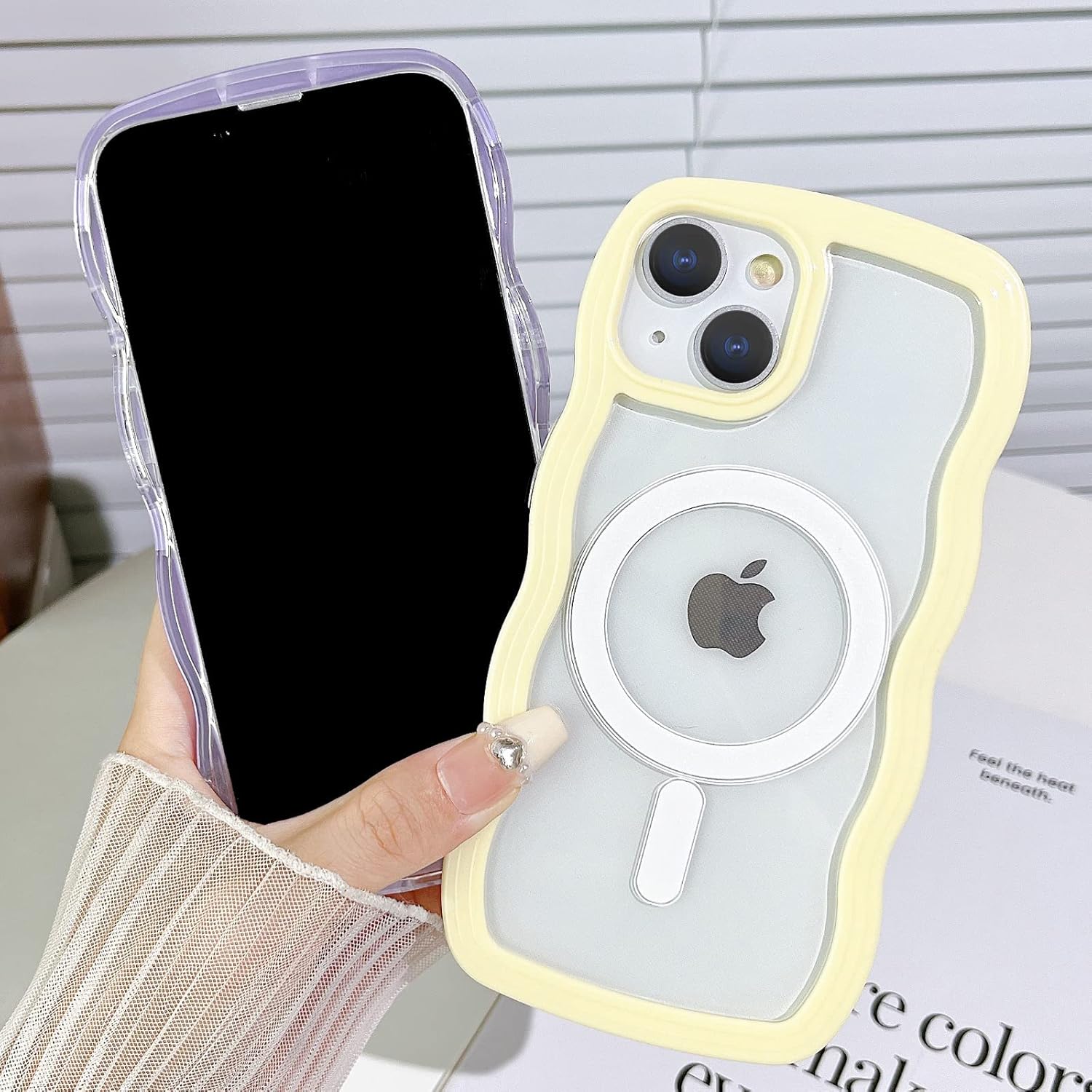 Magsafe – Funda compatible con iPhone 15 Plus, diseño ondulado, lindo marco de colores dulces, a prueba de golpes para iPhone 15 Plus, funda de