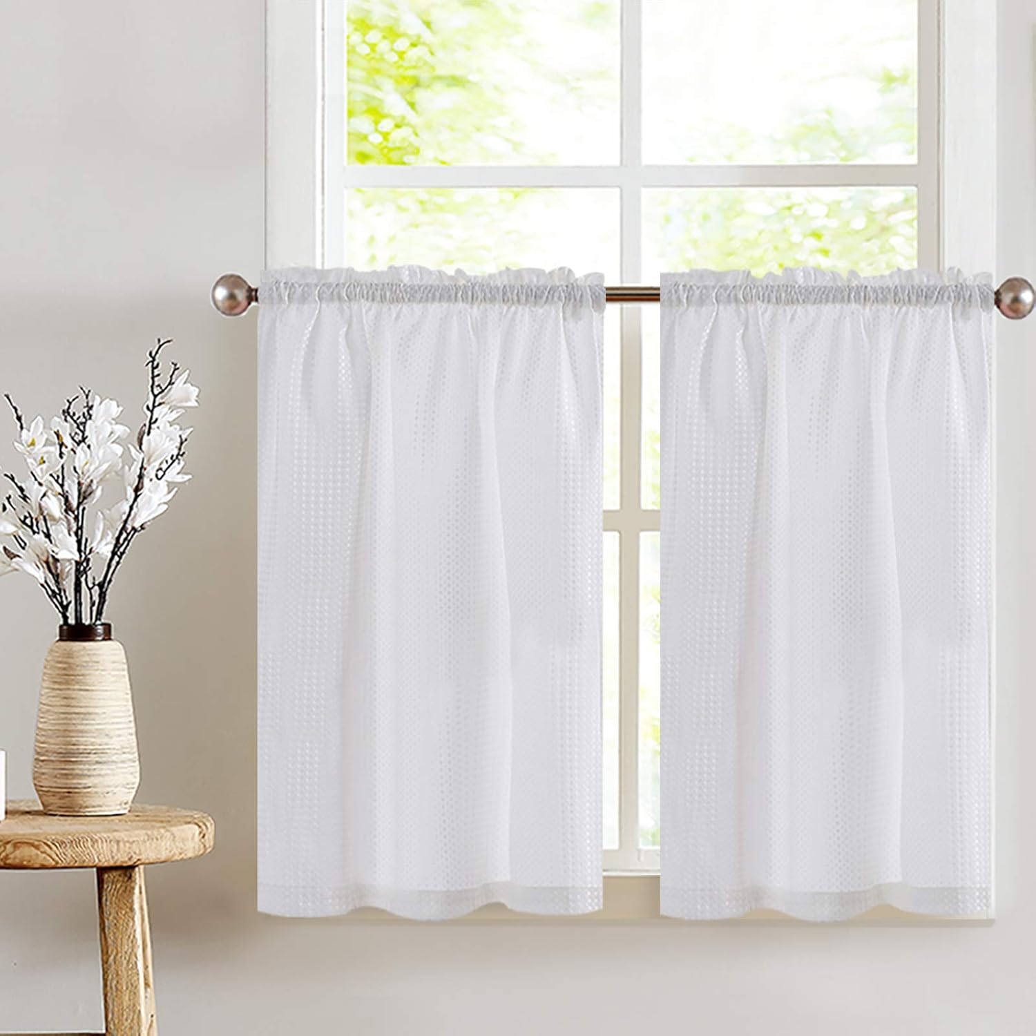 Lazzzy – Cortinas de niveles con textura y diseño de gofre, 1 par