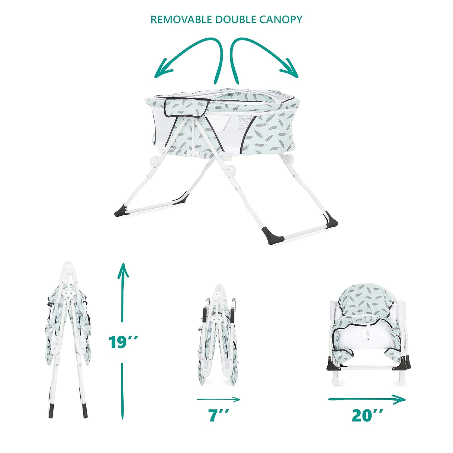 Dream On Me Karley – Moisés portátil para bebé en color azul hielo