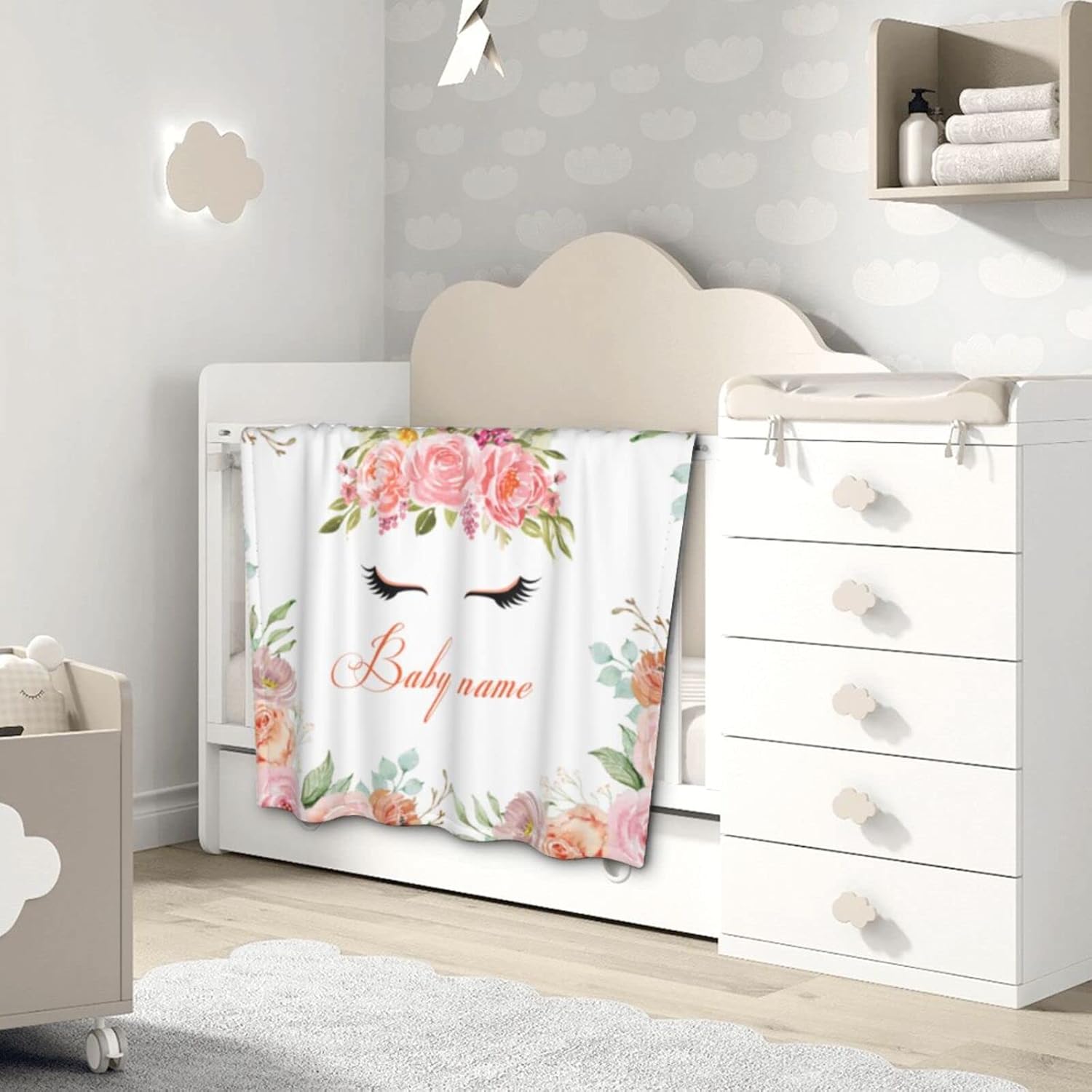 Manta de bebé personalizada con nombre para bebé, manta de bebé personalizada para niñas, manta de forro polar floral para bebé, manta de elefante