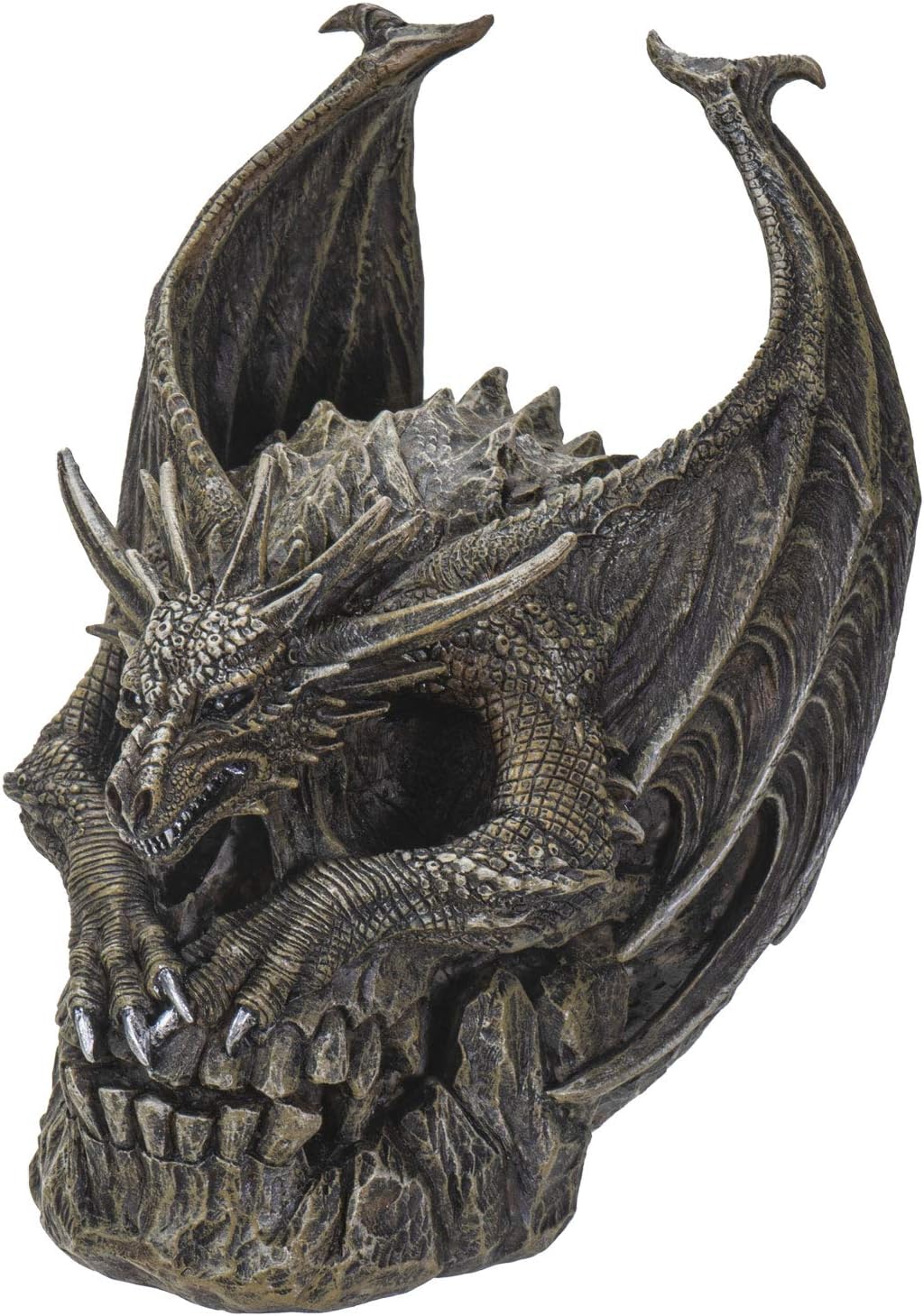 SUMMIT COLLECTION Escultura decorativa gótica de fantasía con forma de dragón en espiral oscuro y gótico en forma de dragón en calavera mutada, 7.5