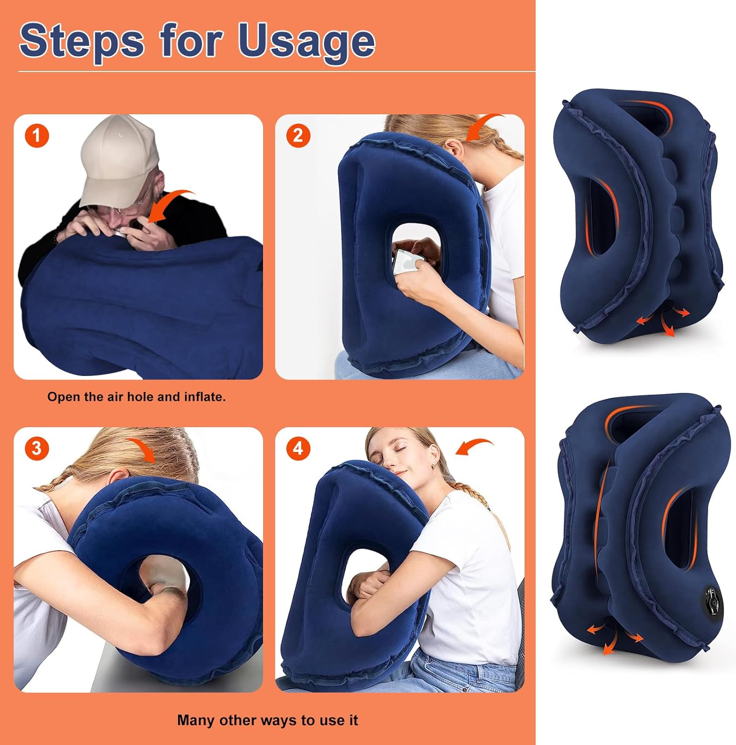 Almohada inflable de viaje, almohada de cuello de avión que soporta cómodamente la cabeza y la barbilla, almohada de viaje para dormir en avión –