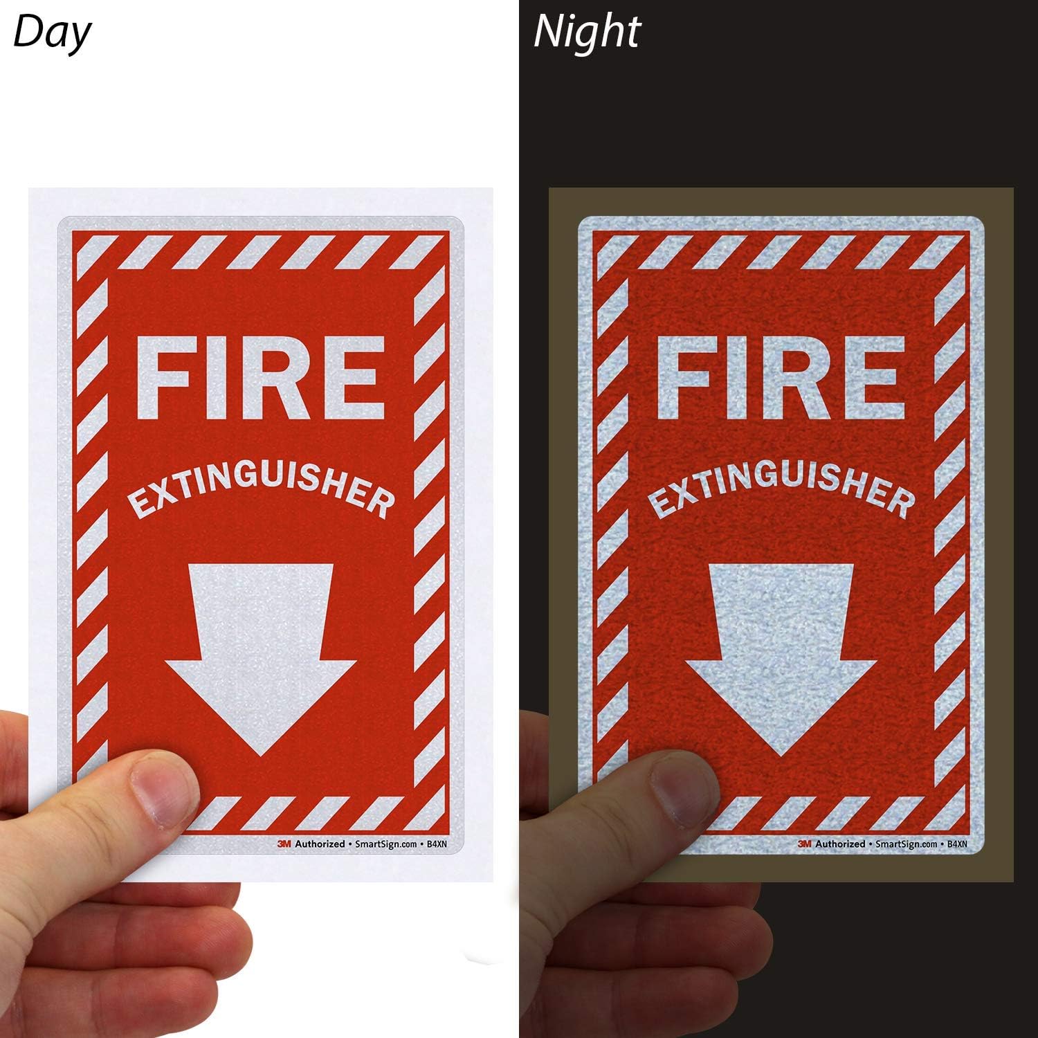 SmartSign Etiqueta para extintor de incendios con flecha hacia abajo  4 x 6 pulgadas 3M reflectante de grado de ingeniero, paquete de 3