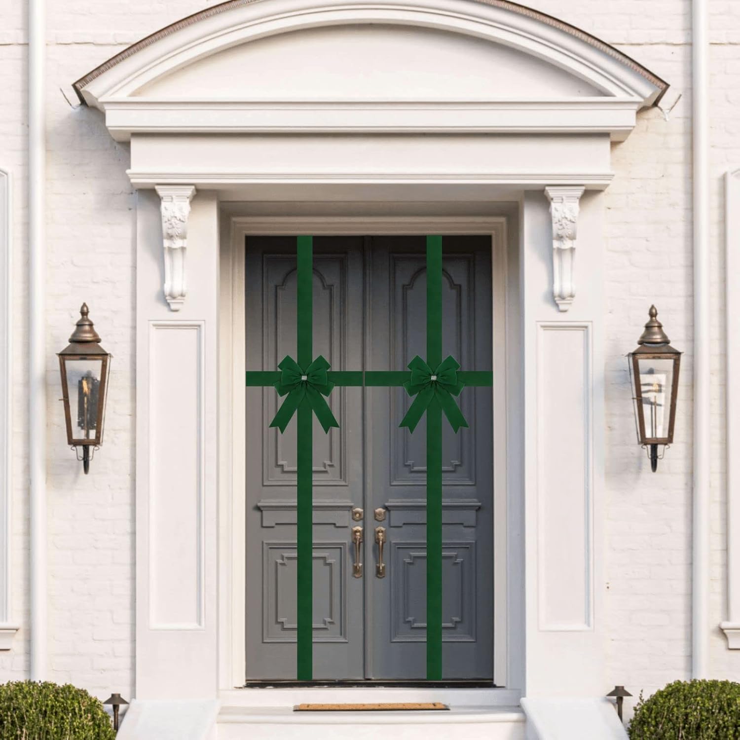 Meseey 1 lazo grande de terciopelo verde navideño para puerta de gabinete, lazos para puerta de puerta, corona de Navidad, arco de Navidad,