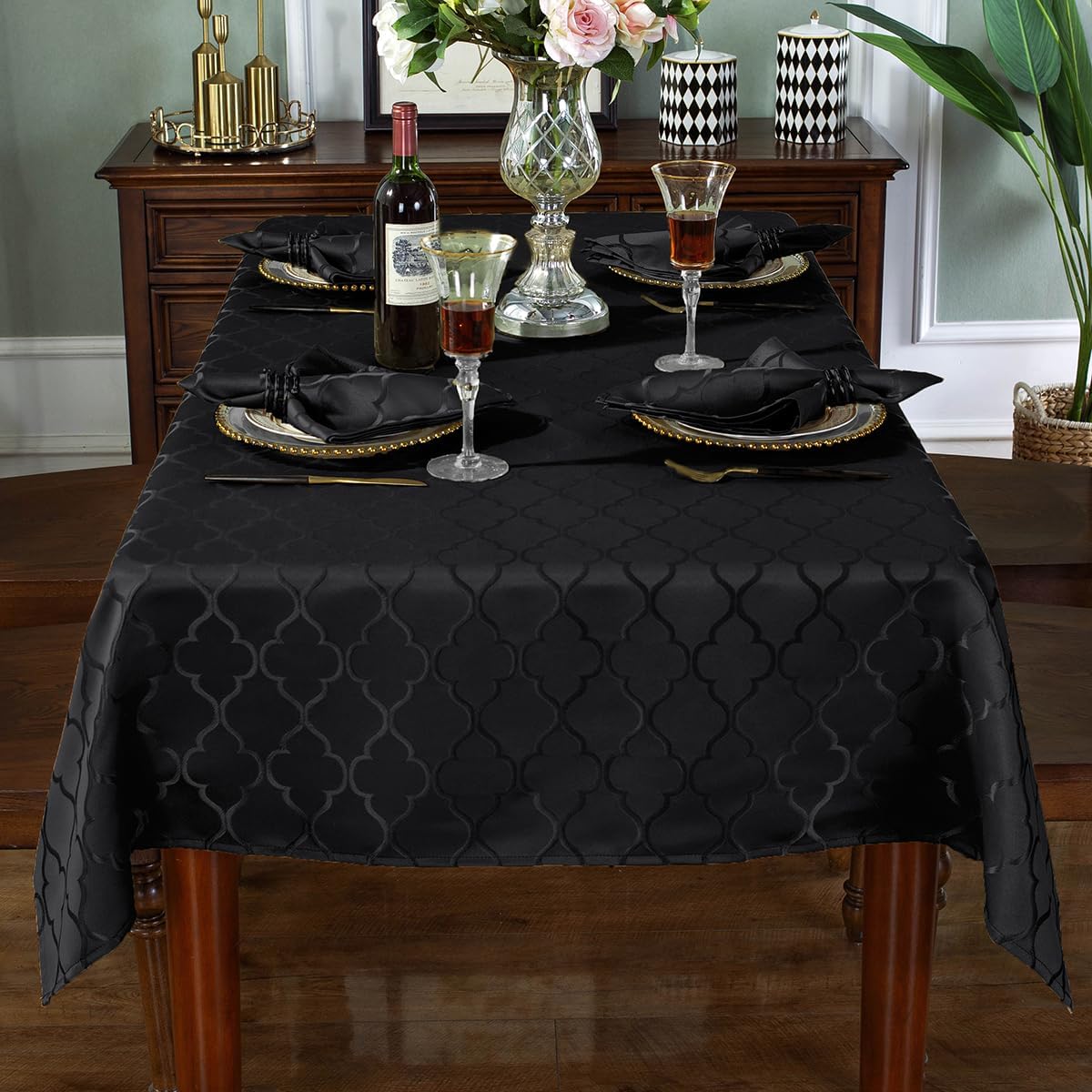 SASTYBALE Mantel jacquard con patrón de flores, de poliéster, a prueba de derrames, resistente al polvo, a las arrugas, para cocina, comedor,