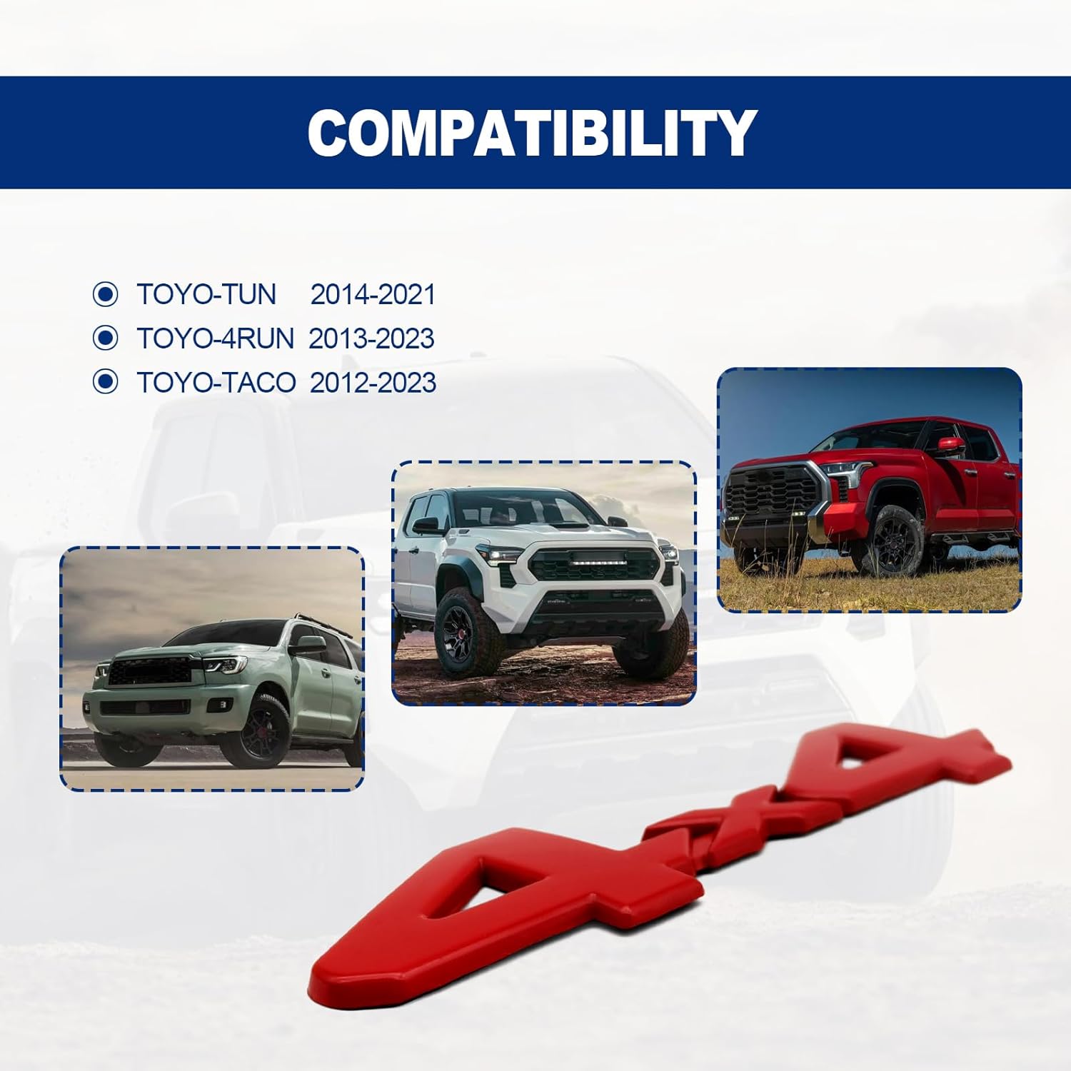 Insignia universal de 4 x 4 con logotipo 3D, repuesto de adhesivo de cobertura completa compatible con Toyota 4Run, Tac, modelo Tun SUV, camioneta,