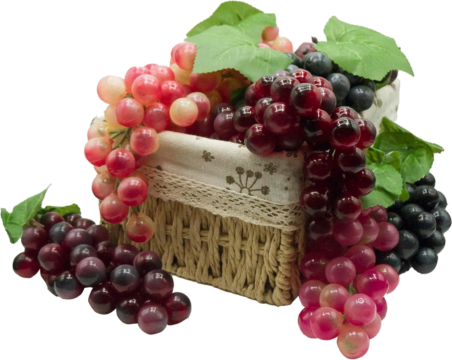 Featuman 3 racimos de uvas artificiales, frutas falsas, 7 pulgadas decorativas de frutas realistas para manualidades, frutas de plástico para