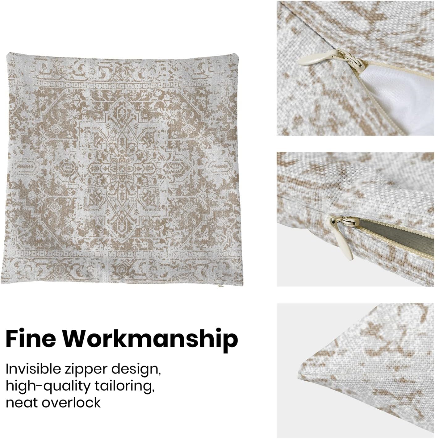 Juego de 3 fundas de almohada bohemias de 16 x 16 pulgadas, fundas de cojín con patrón de alfombra, diseño étnico marrón, beige, blanco, para