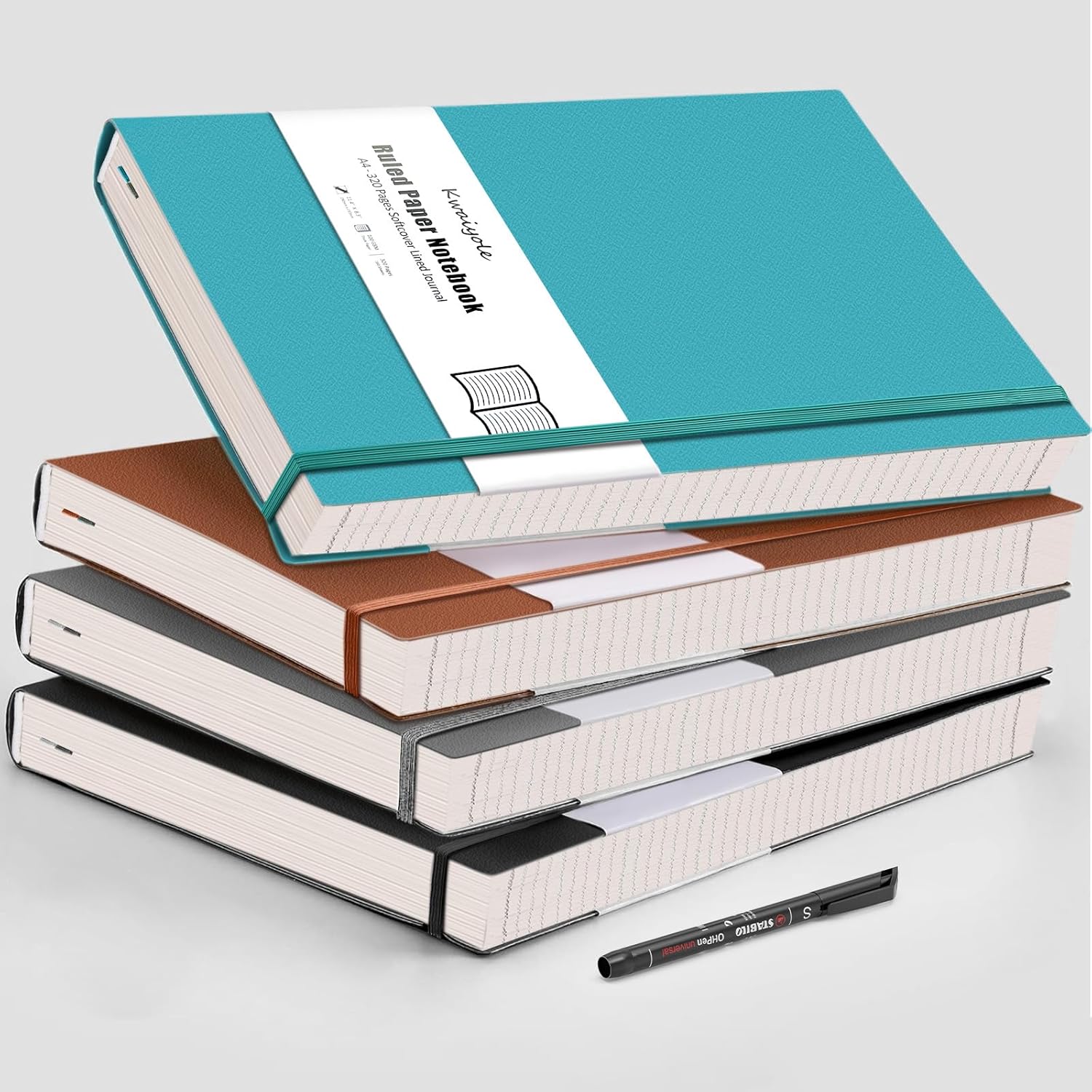 Cuaderno de rayas universitarias A4, 320 páginas de tapa blanda de cuero de 8.5 x 11 pulgadas, cuaderno forrado de papel grueso de 100 GSM para