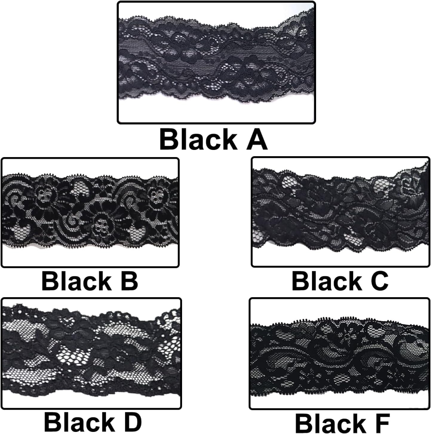 Duuclume Tela de encaje vintage de 2.4 pulgadas x 5 yardas, ribete de encaje negro costura, cinta de encaje elástica  perfecta para manualidades,