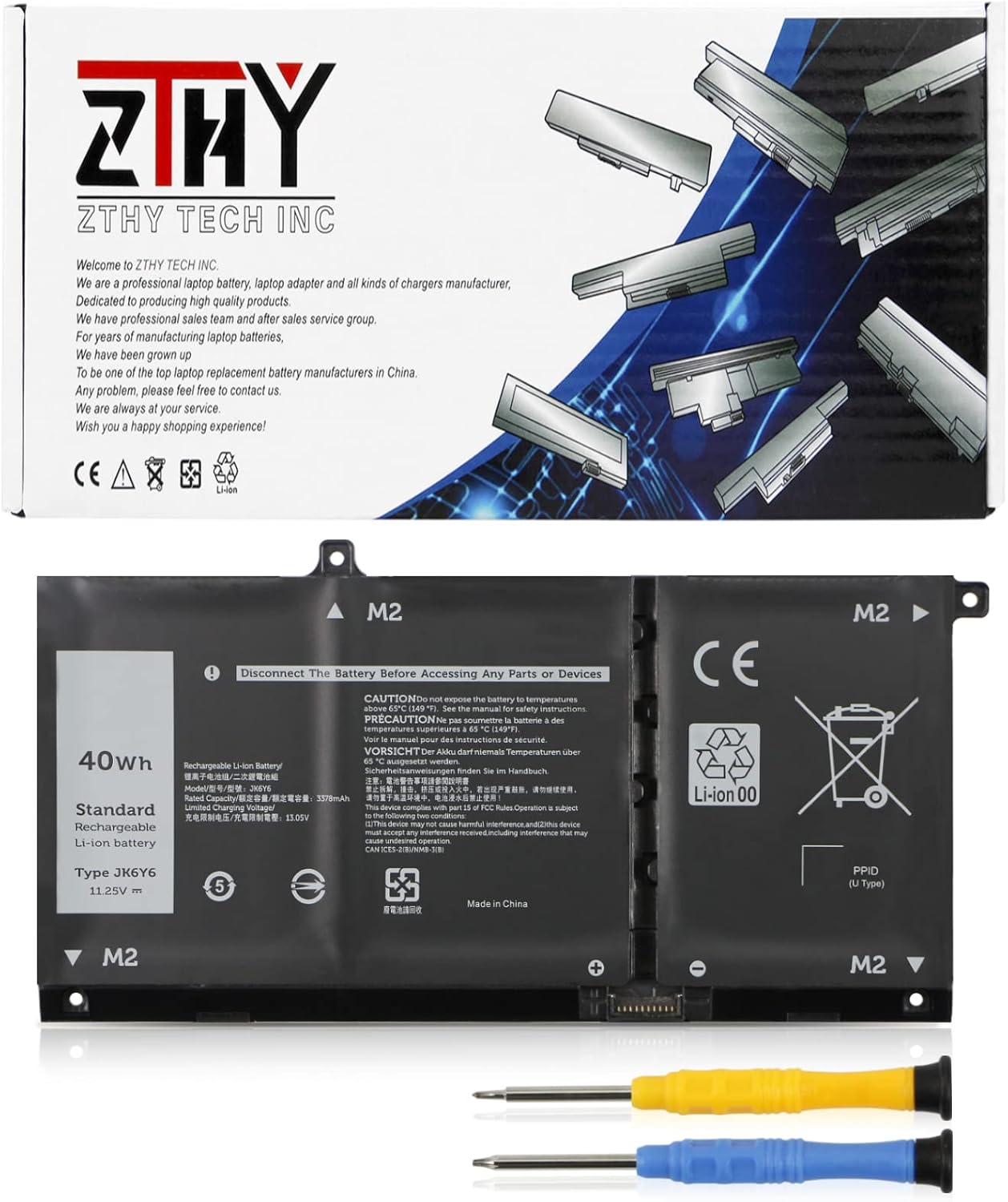 ZTHY JK6Y6 – Batería de repuesto para laptop Dell Latitude 3410 3510 Vostro 5300 5401 5501 Inspiron 5300 5401 5408 5501 5508 5400 7405 7300 7500 2