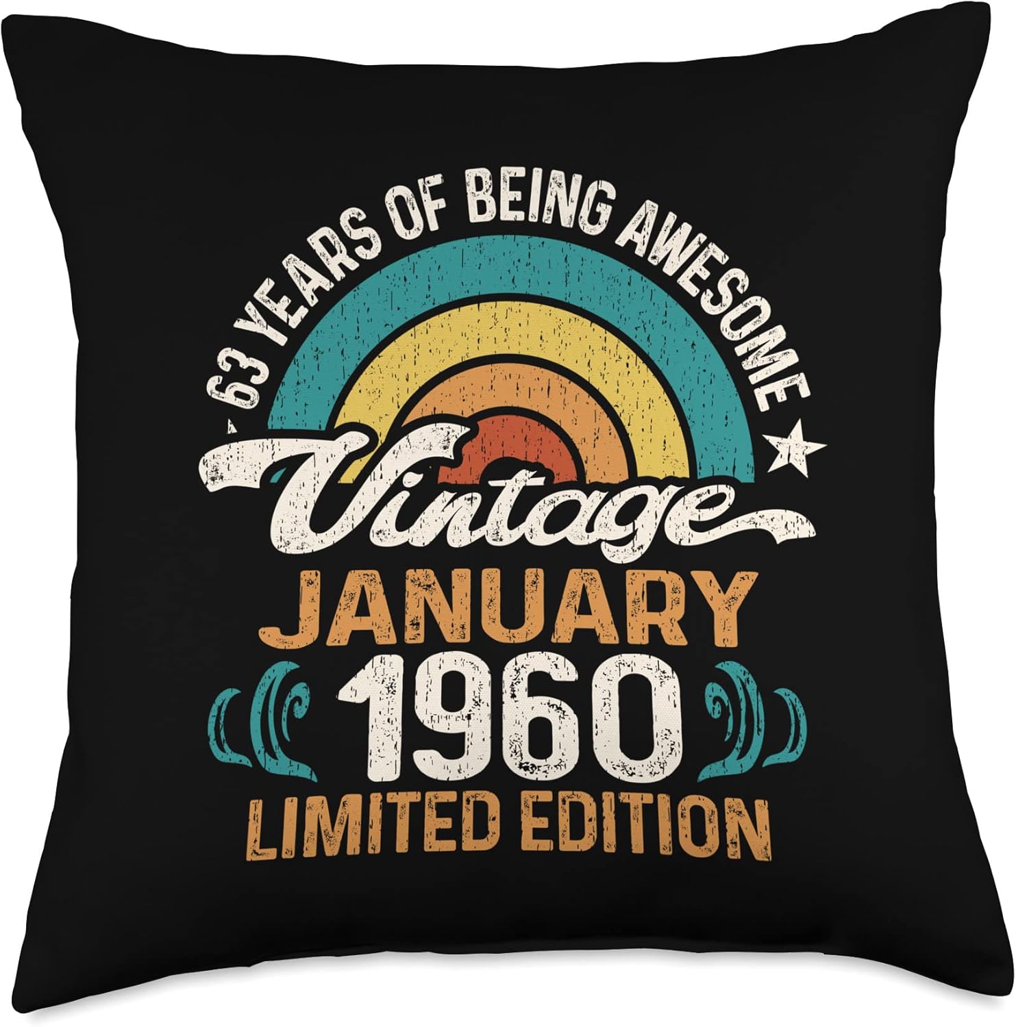 Retro January 1960 Limited Edition 63 Year Old 63rd Birthday Throw Pillow, 18×18, Multicolor