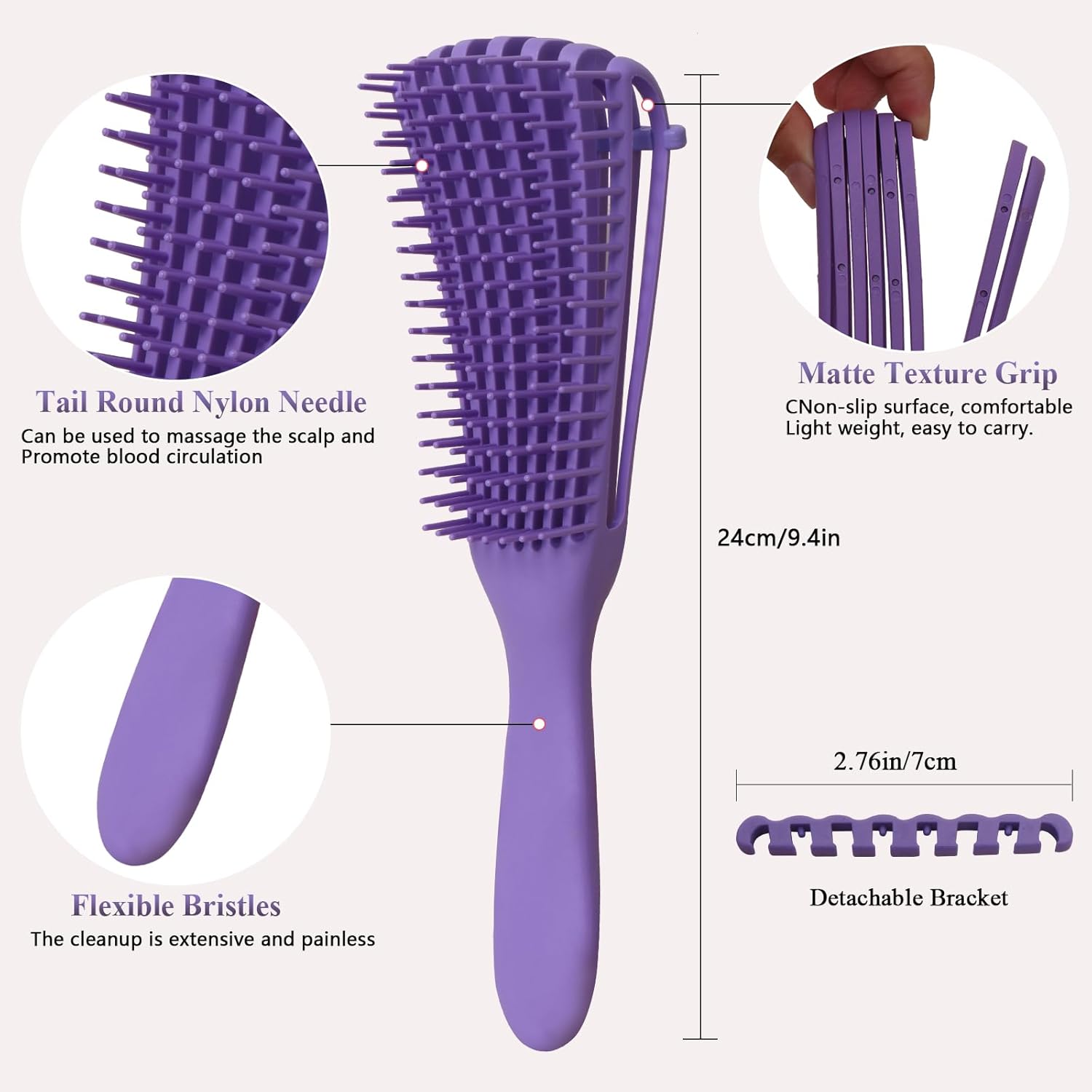 Tinashe Juego de cepillos desenredantes para cabello rizado, cepillo desenredante con cepillo de dientes anchos, peine de cola de rata para separar,