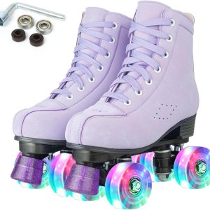 Silvertree Patines de ruedas para mujeres y hombres, de piel sintética, para adultos, patines Derby con ruedas iluminadas, cuatro ruedas brillantes, Silvertree Patines de ruedas para mujeres y hombres, de piel sintética, para adultos, patines Derby con ruedas iluminadas, cuatro ruedas brillantes,