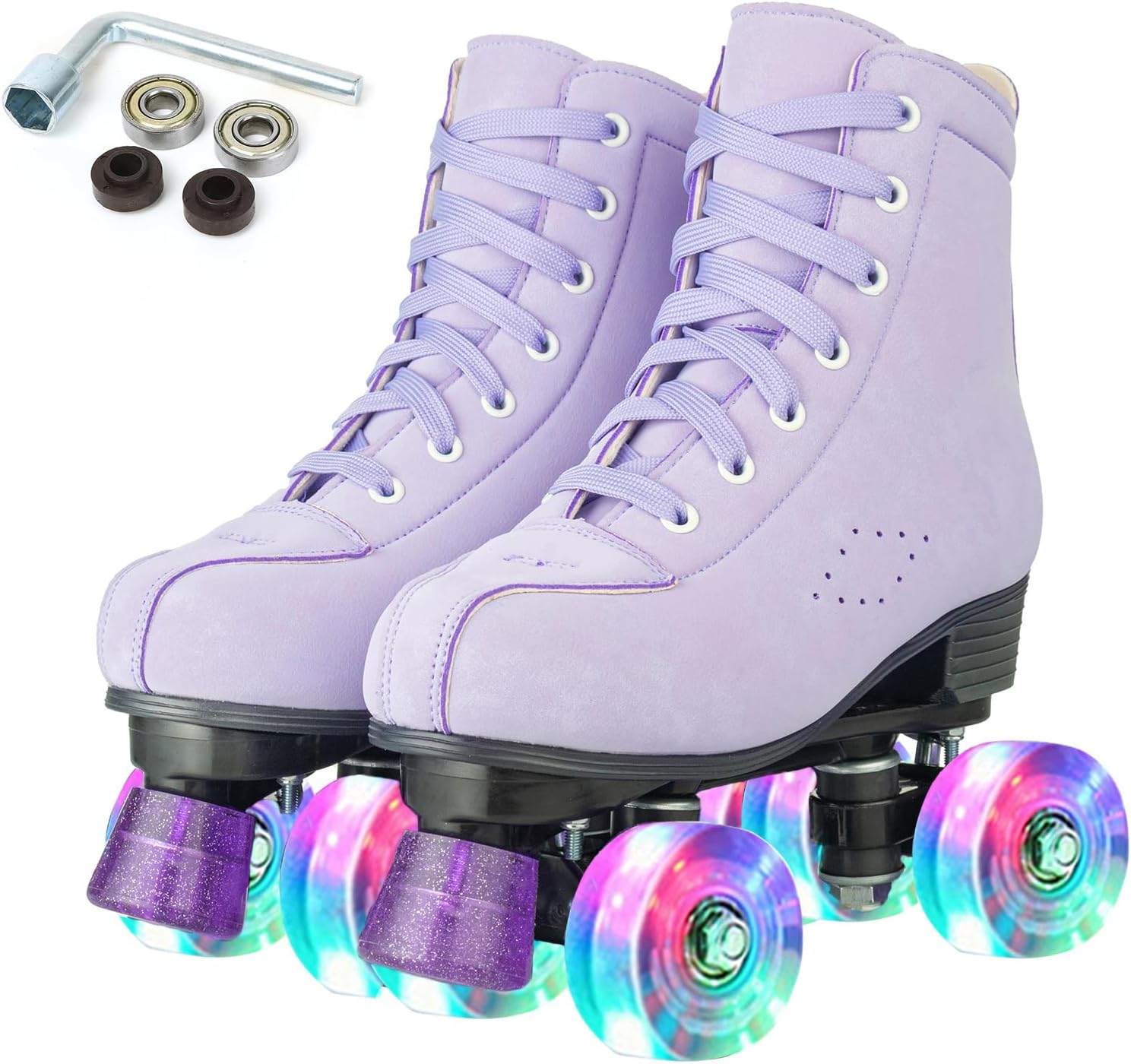 Silvertree Patines de ruedas para mujeres y hombres, de piel sintética, para adultos, patines Derby con ruedas iluminadas, cuatro ruedas brillantes,
