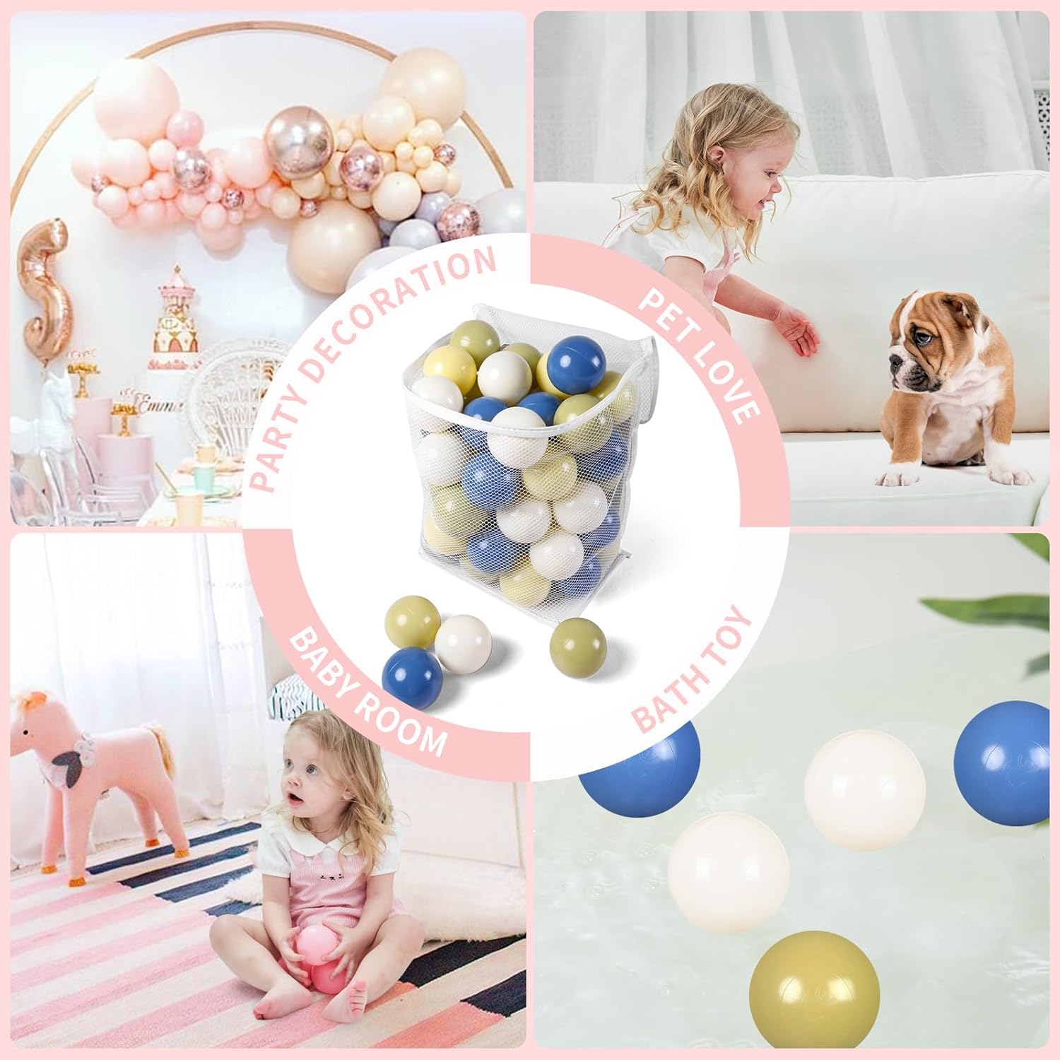 TRENDPLAY Big Ball Pit Balls  Diversión de 2.75 pulgadas para el desarrollo sensorial y físico de los niños, crema+verde matcha+amarillo caramelo +