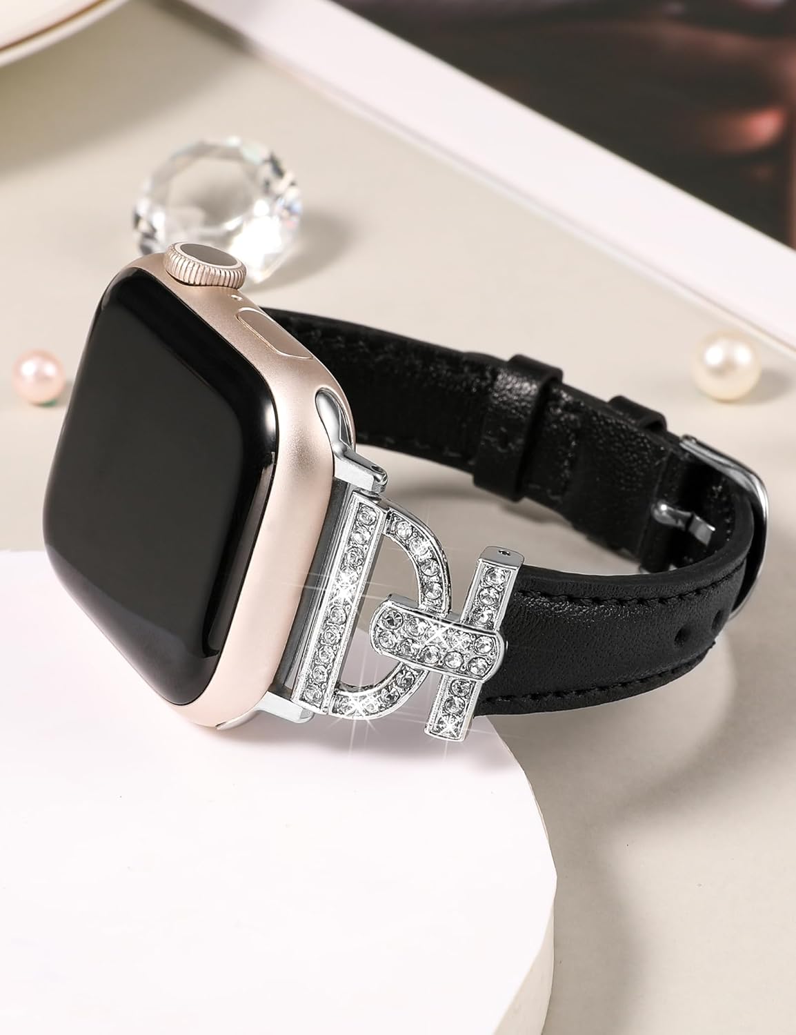 TOYOUTHS Correa de cuero compatible con Apple Watch Band 3840414244451.929 in, correa delgada y elegante para mujer con hebilla de metal de diamante