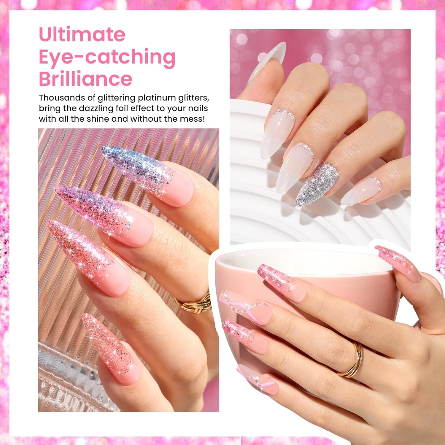 Beetles – Kit de 6 colores de esmalte de gel de uñas, holográfico, plateado, rosa, azul, brillo, lámpara de uñas LED ultravioleta, semipermanente,