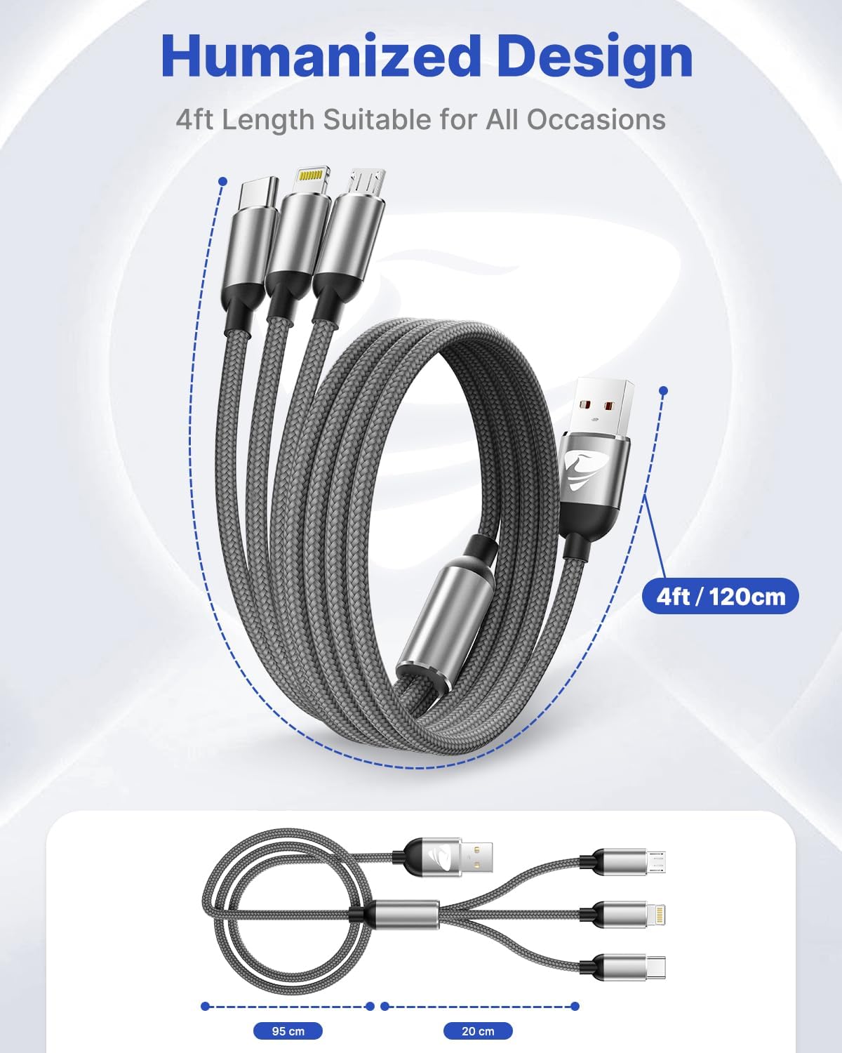 Cargadores para múltiples dispositivos, cable de carga múltiple 3 en 1, cable de carga rápida múltiple de nailon trenzado, adaptador de cable USB