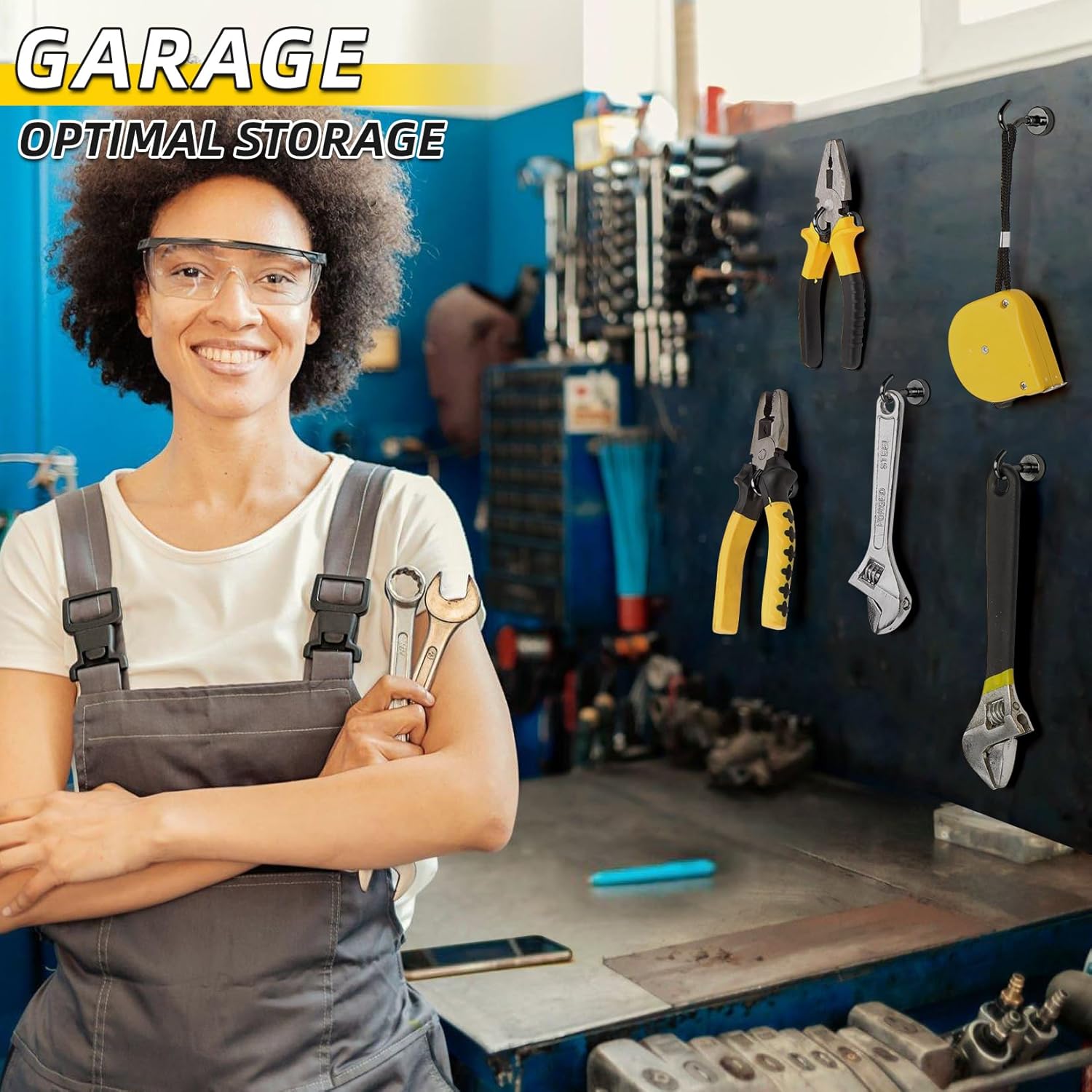 VNDUEEY Paquete de 20 ganchos magnéticos negros, ganchos magnéticos fuertes de 25 libras para colgar, ganchos magnéticos de metal resistentes,