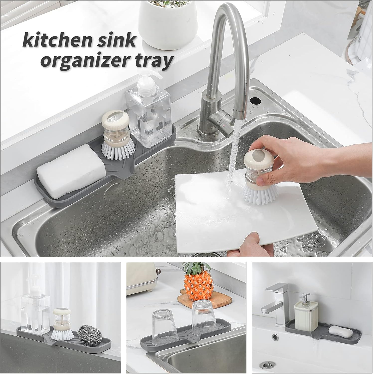 MicoYang Jaboneras de baño de silicona con boquilla de drenaje, organizador de fregadero de baño y cocina, soporte para esponja, bandeja de jabón