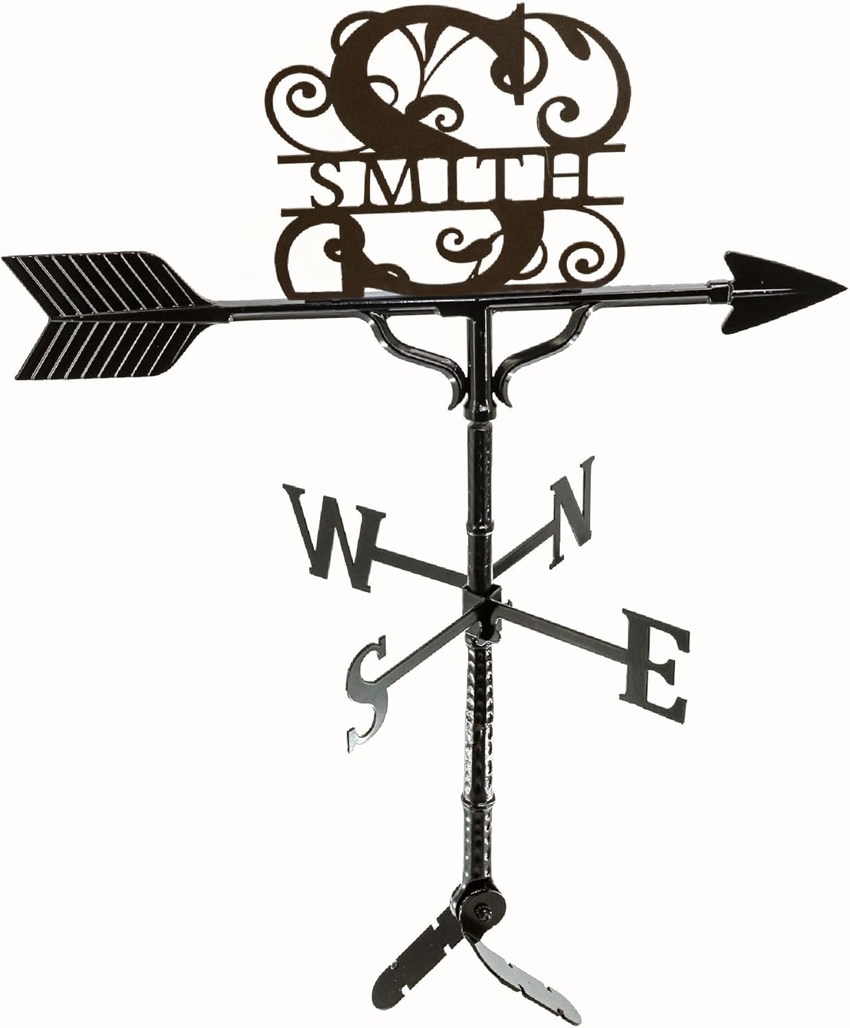 Veleta personalizada con monograma – Letrero de nombre de metal – Decoración al aire libre – Soporte de techo incluido – Metal fundido – Fácil de