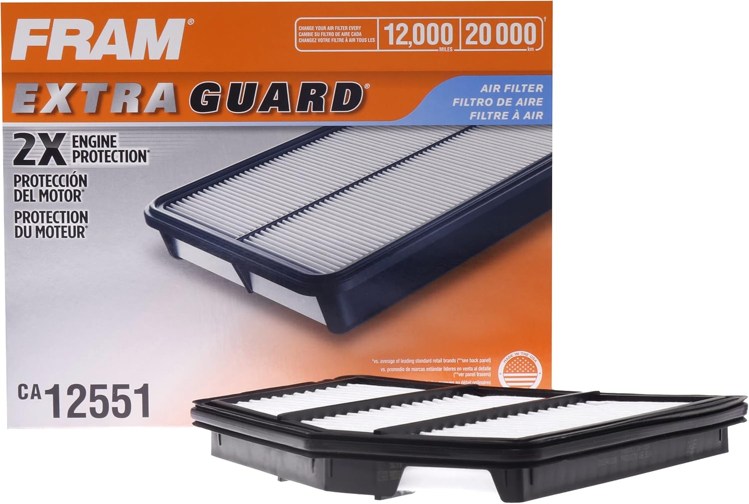 FRAM Extra Guard CA12551 – Filtro de aire rígido de repuesto para Nissan Altima 2019-2023 (2.5L), proporciona protección de filtro de hasta 12 meses